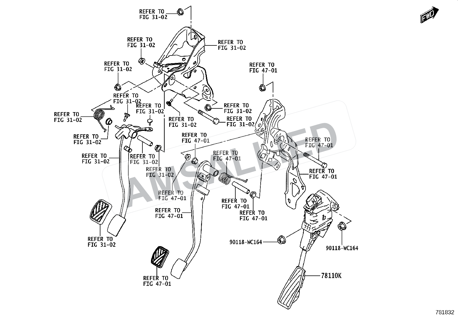 Toyota Rumion Accelerator Link exploded parts diagram, figure 7801