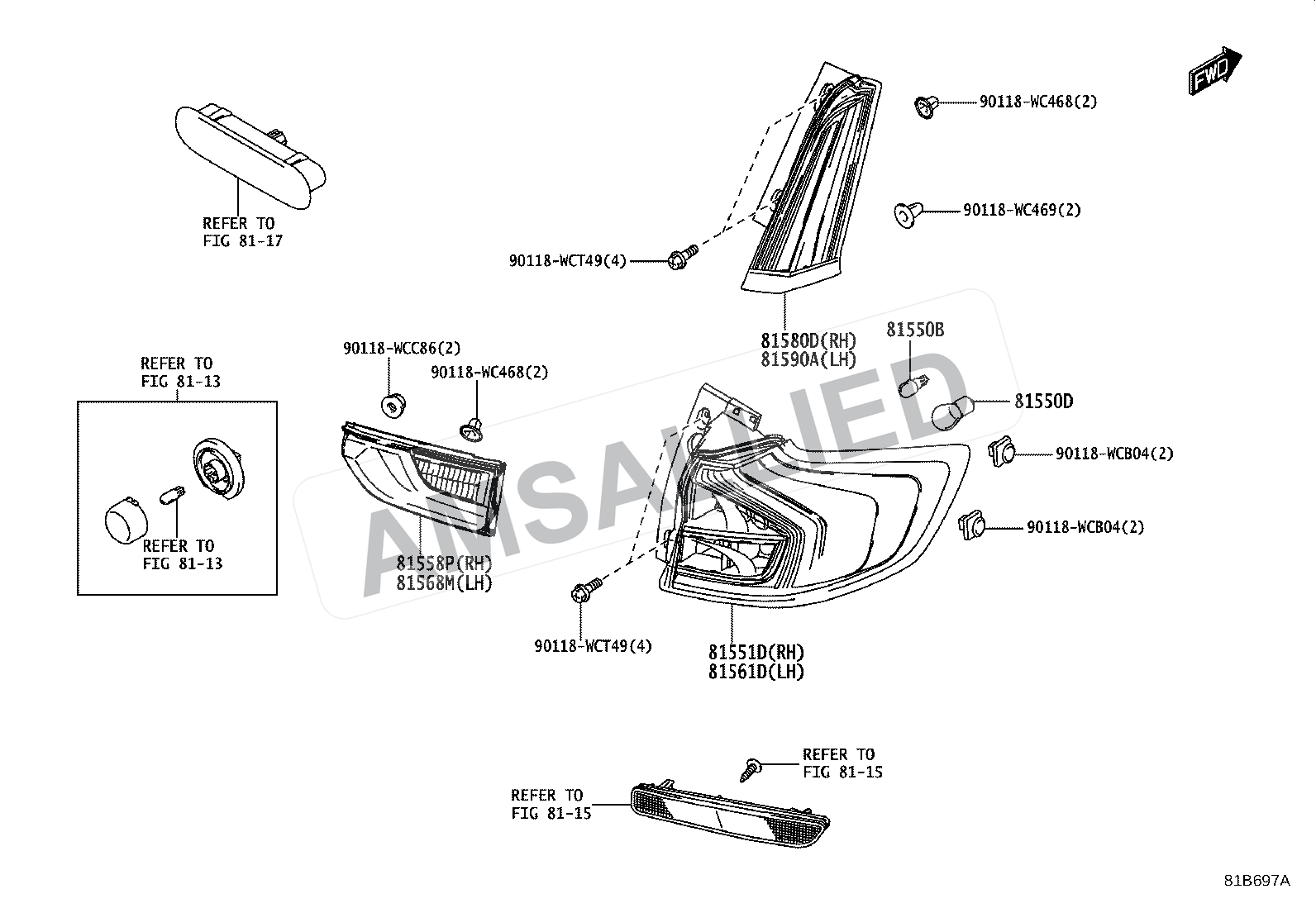Toyota Rumion Rear Combination Lamp exploded parts diagram, figure 8111