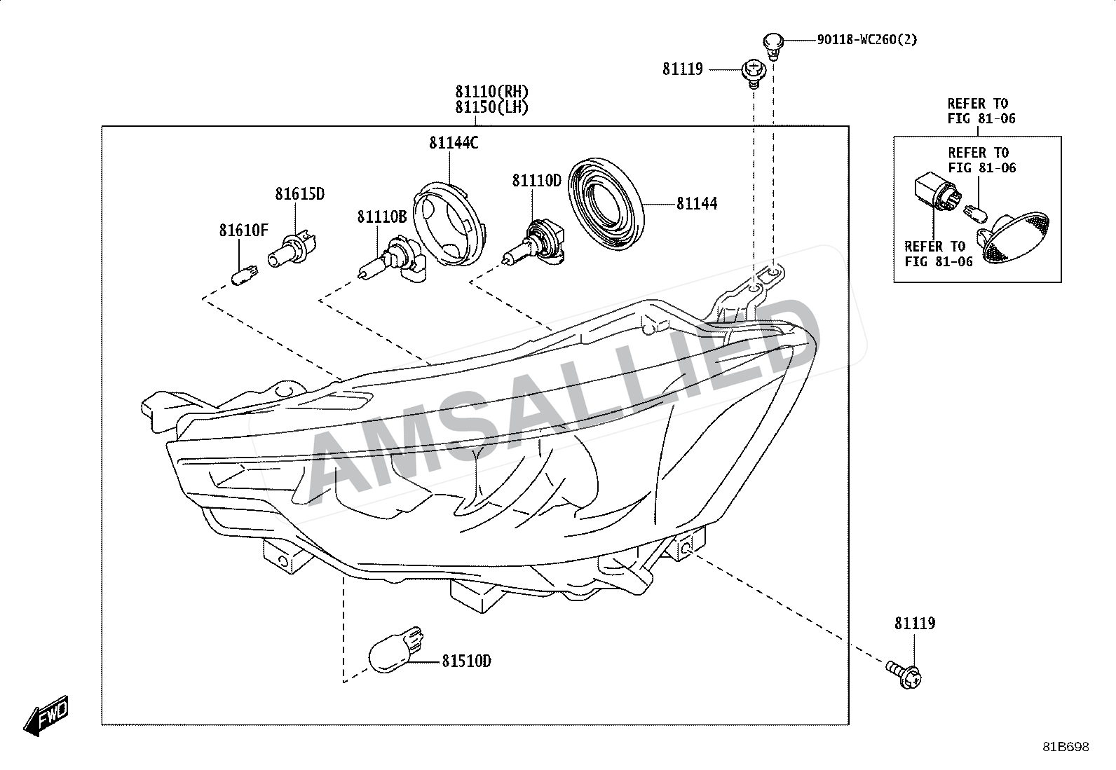 Toyota Rumion Headlamp exploded parts diagram, figure 8101