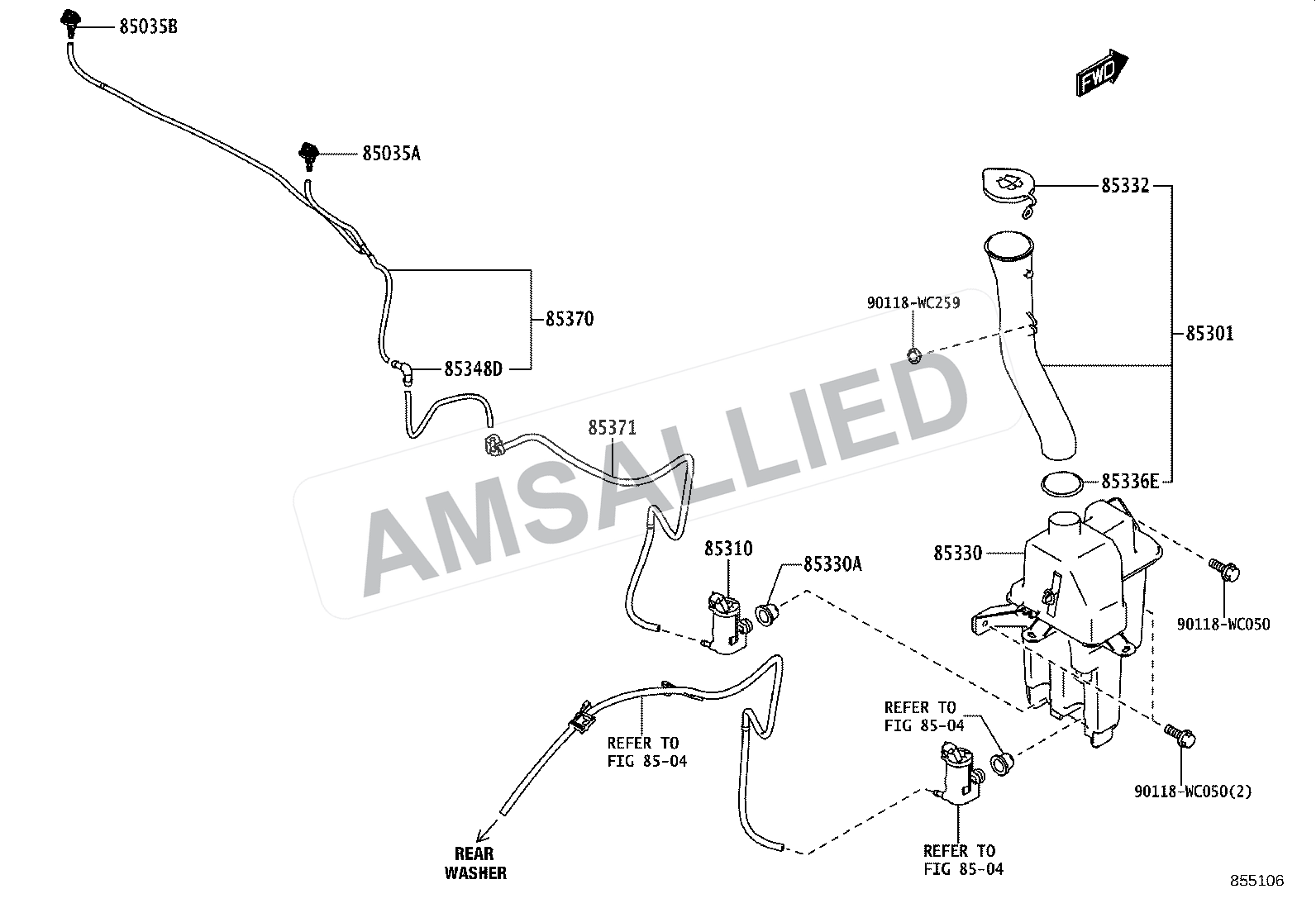 Toyota Rumion Windshield Washer exploded parts diagram, figure 8503