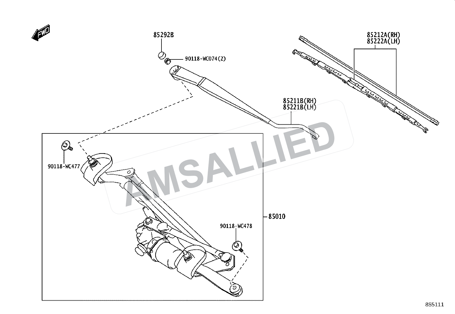 Toyota Rumion Windshield Wiper exploded parts diagram, figure 8501