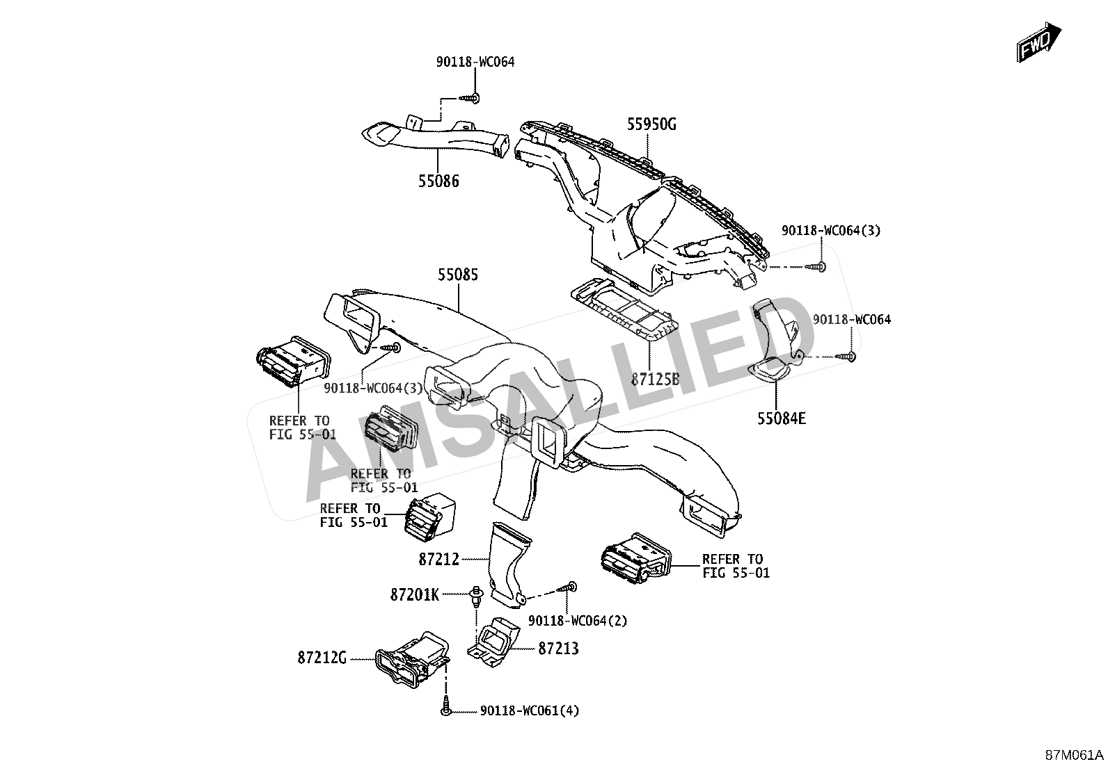 Toyota Rumion Heating & Air Conditioning - Control & Air Duct exploded parts diagram, figure 8715