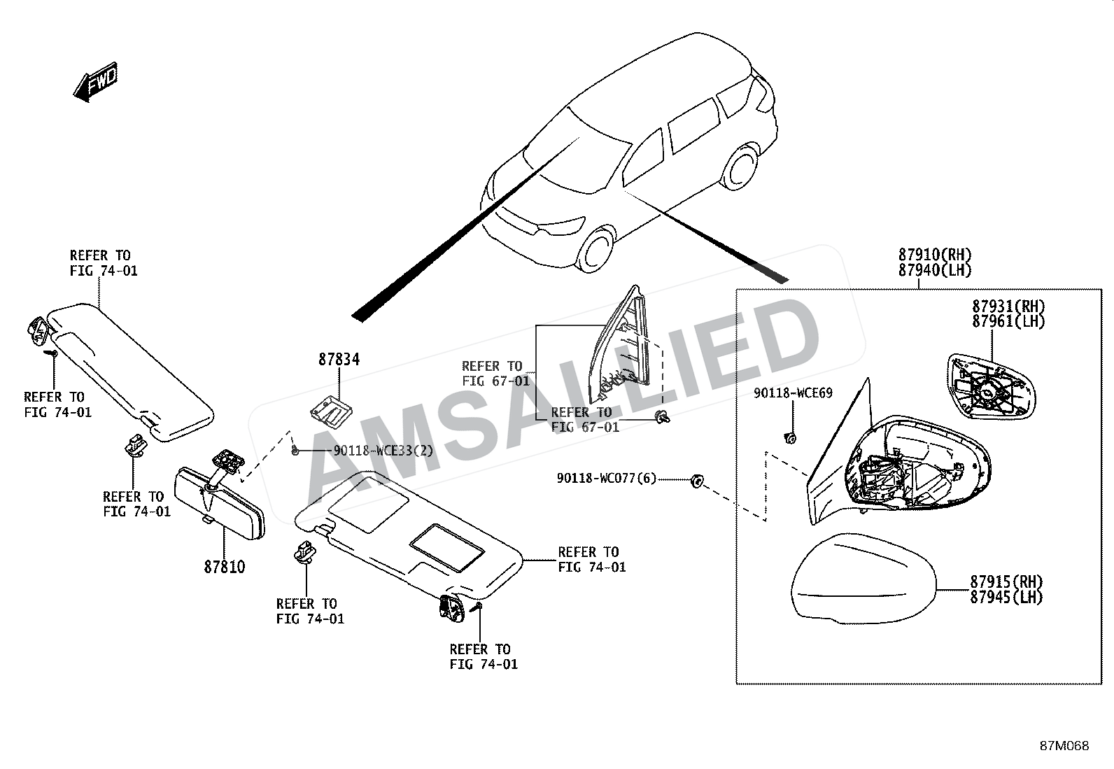 Toyota Rumion Mirror exploded parts diagram, figure 8701