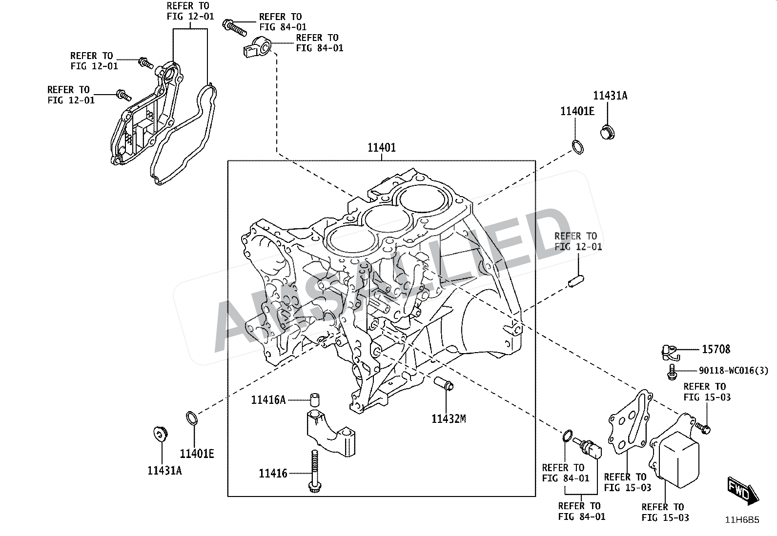 Toyota Taisor Cylinder Block exploded parts diagram, figure 1105