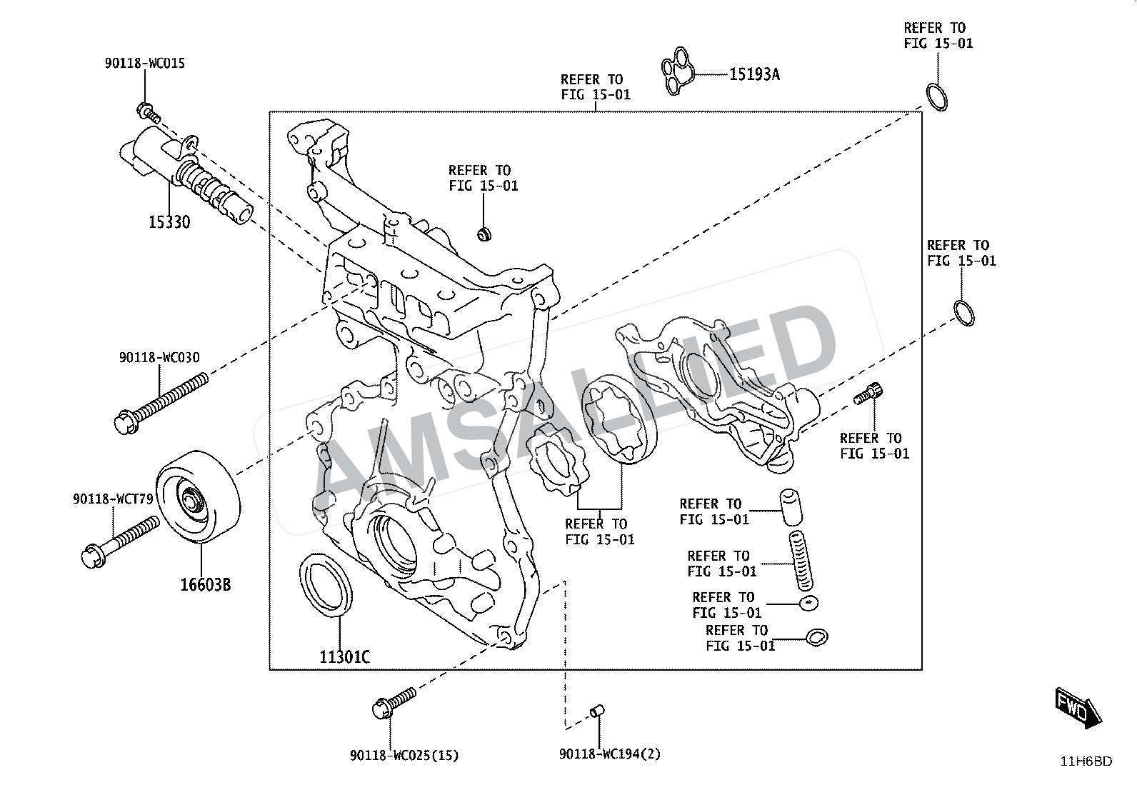 Toyota Taisor Timing Gear Cover & Rear End Plate exploded parts diagram, figure 1106