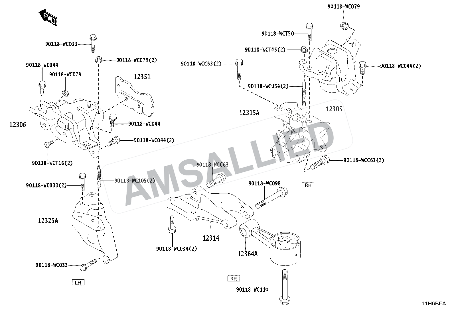 Toyota Taisor Mounting exploded parts diagram, figure 1107