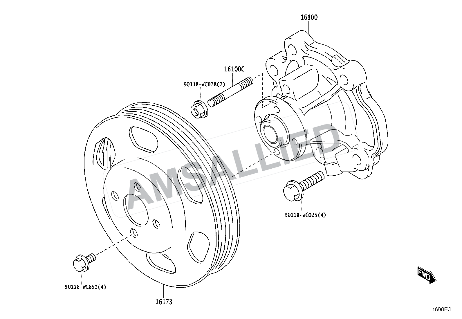Toyota Taisor Water Pump exploded parts diagram, figure 1601