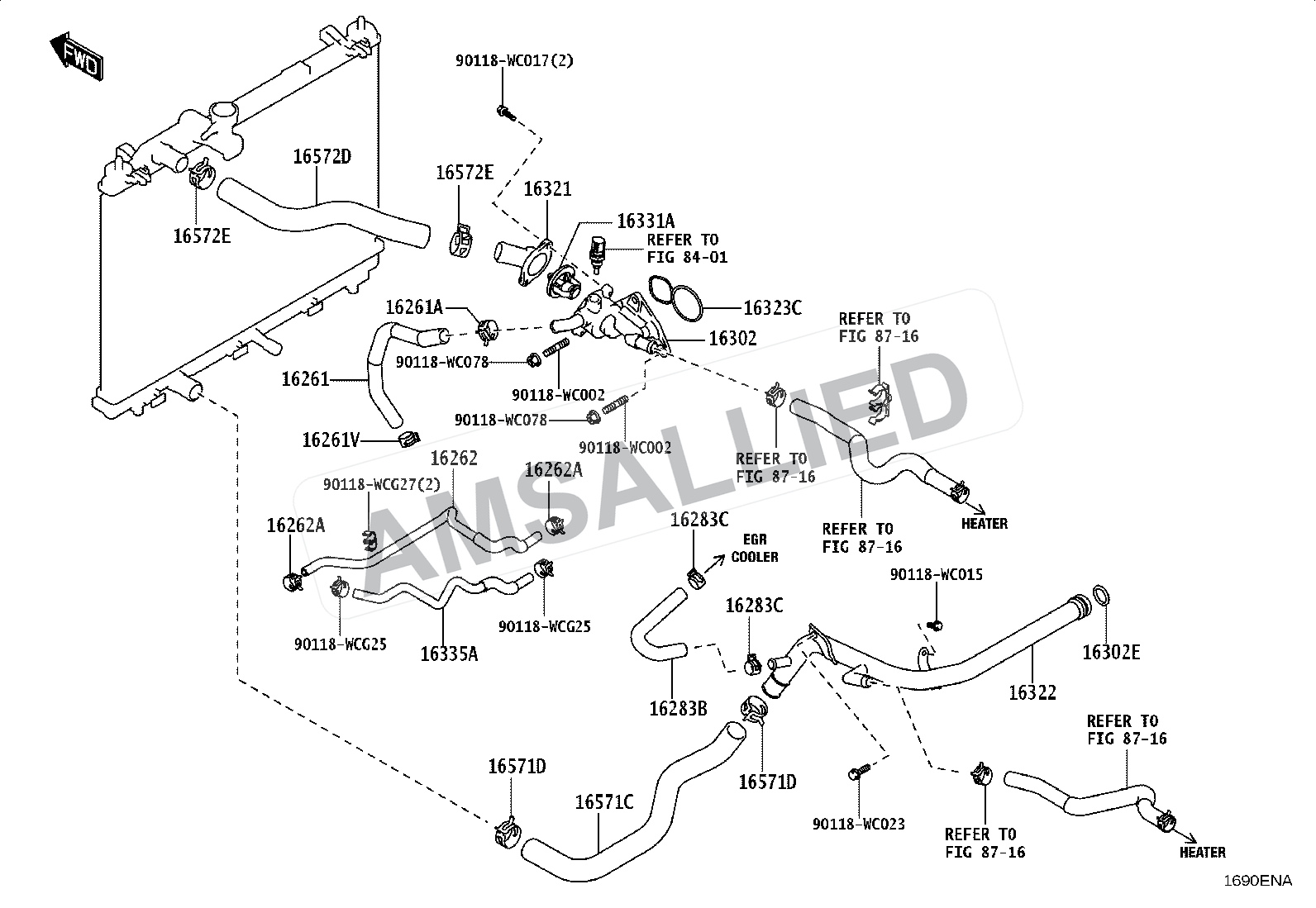 Toyota Taisor Radiator & Water Outlet exploded parts diagram, figure 1603