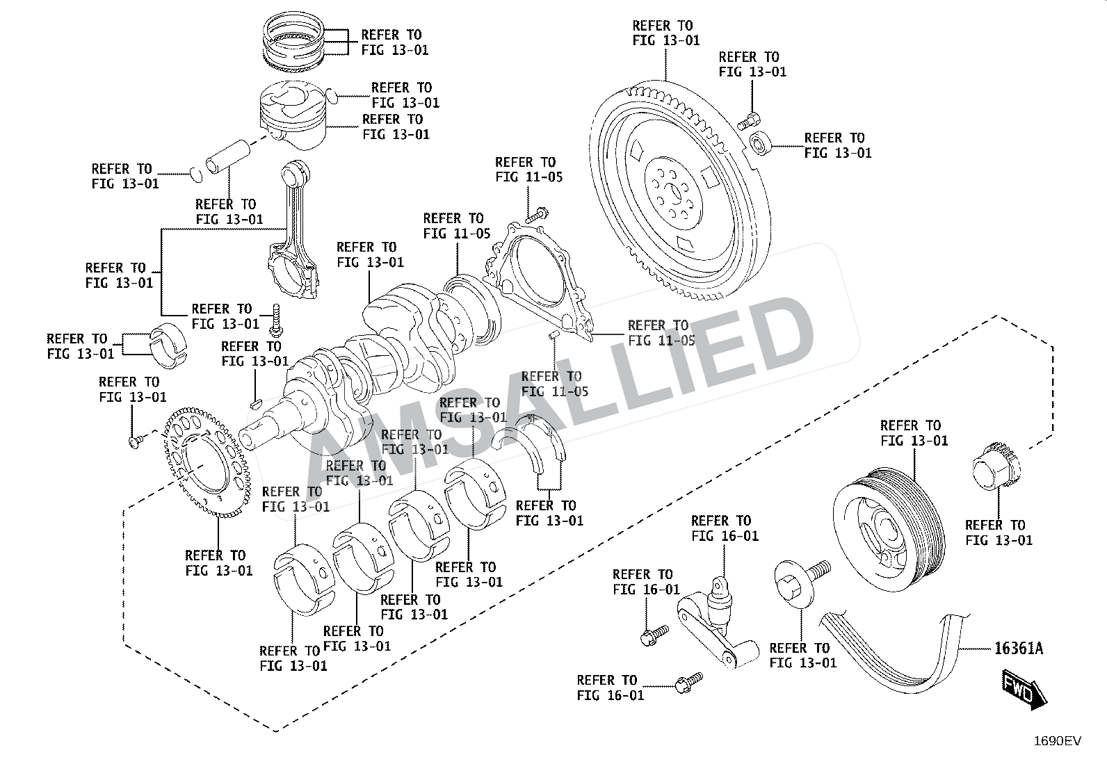 Toyota Taisor V-belt exploded parts diagram, figure 1605