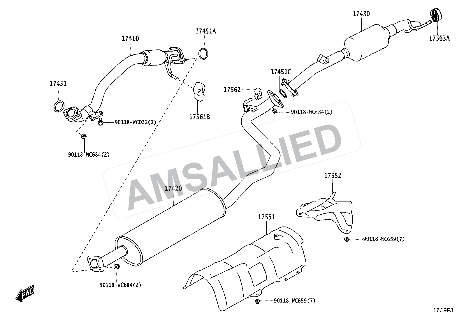 Toyota Taisor Exhaust Pipe exploded parts diagram, figure 1702