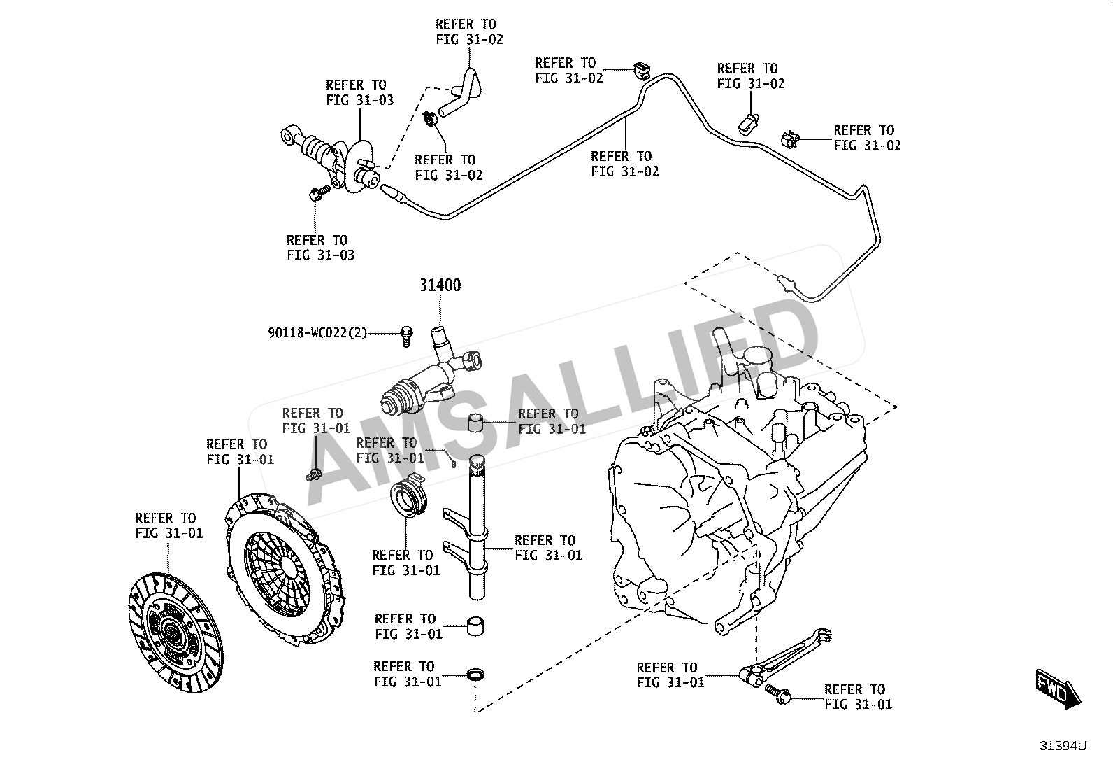 Toyota Taisor Clutch Release Cylinder exploded parts diagram, figure 3105
