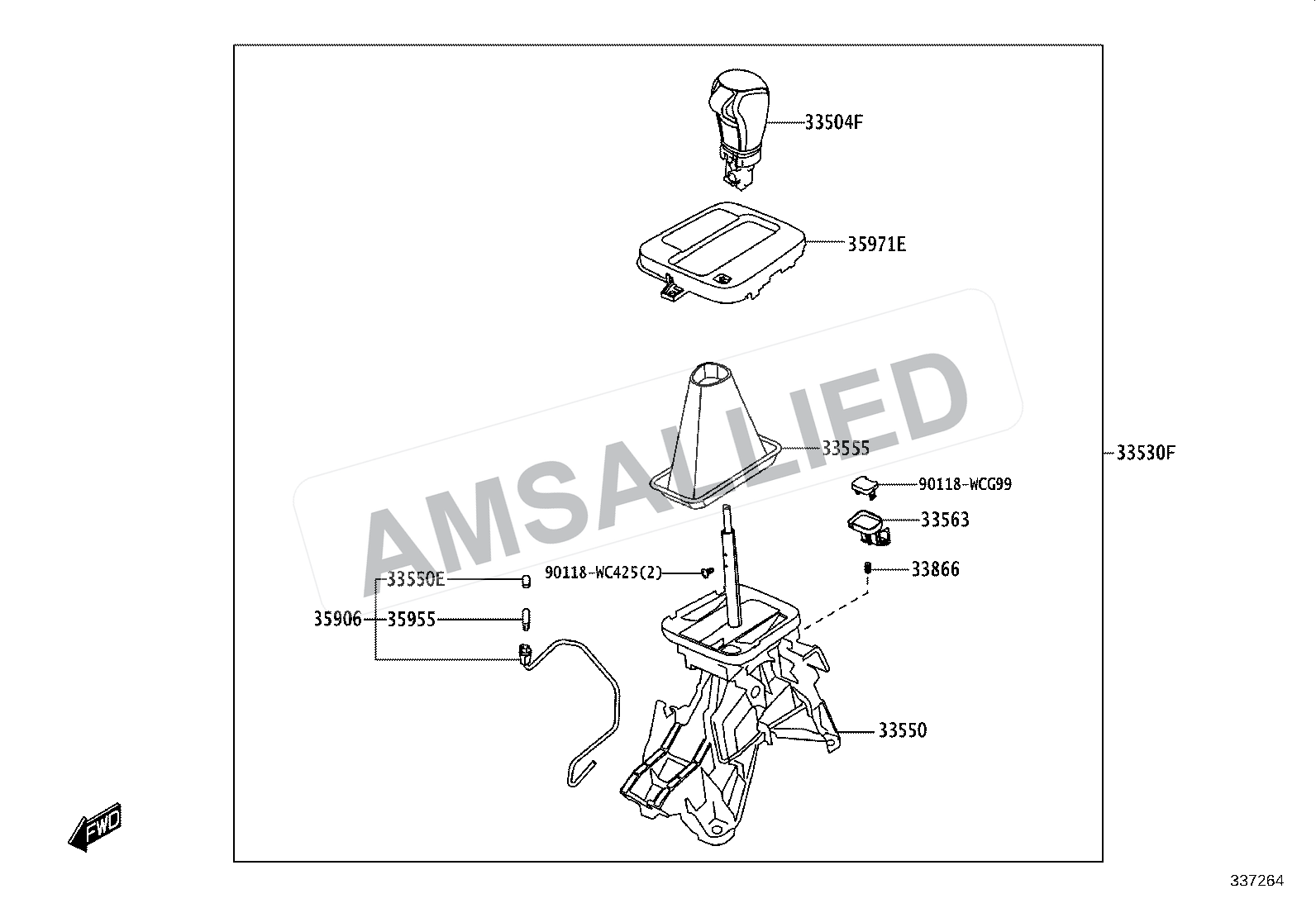 Toyota Taisor Shift Lever & Retainer exploded parts diagram, figure 3312