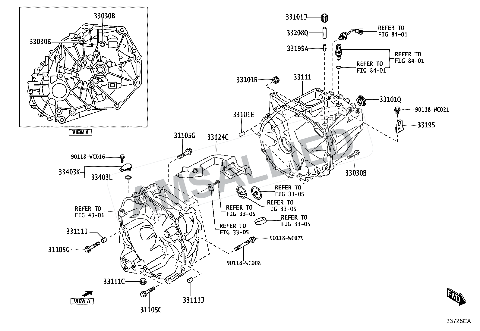 Toyota Taisor Clutch Housing & Transmission Case (mtm) exploded parts diagram, figure 3302