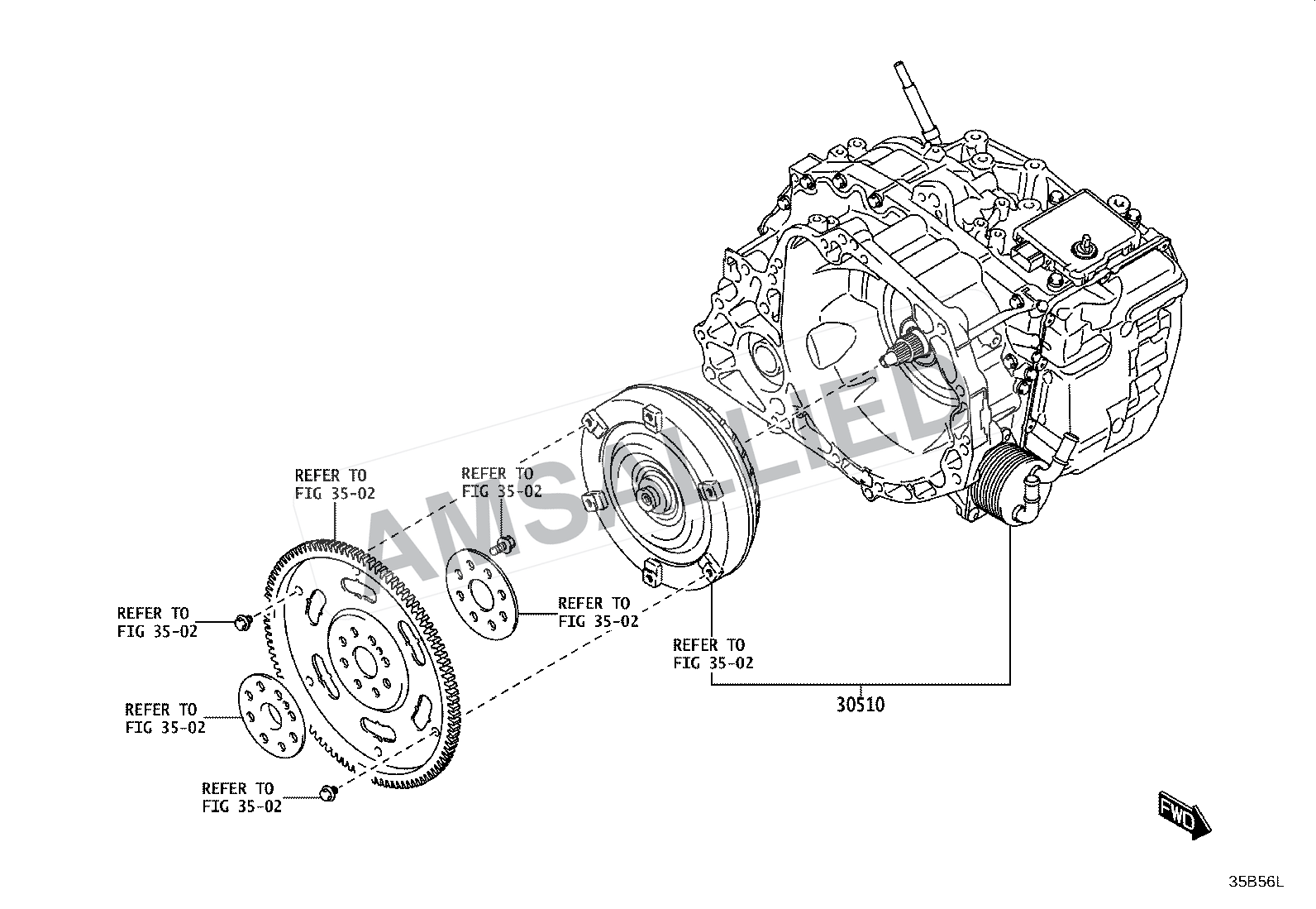 Toyota Taisor Transaxle Or Transmission Assy & Gasket Kit (atm) exploded parts diagram, figure 3501