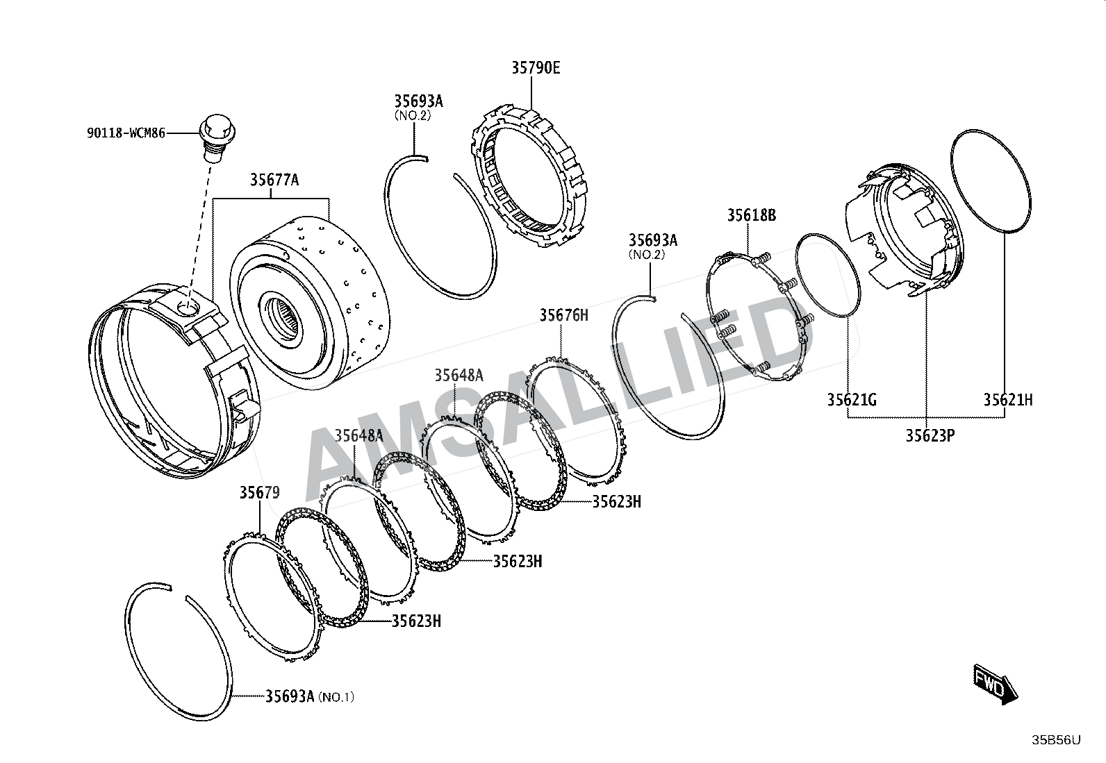 Toyota Taisor Brake No.3, 1st & Reverse Brake (atm) exploded parts diagram, figure 3509