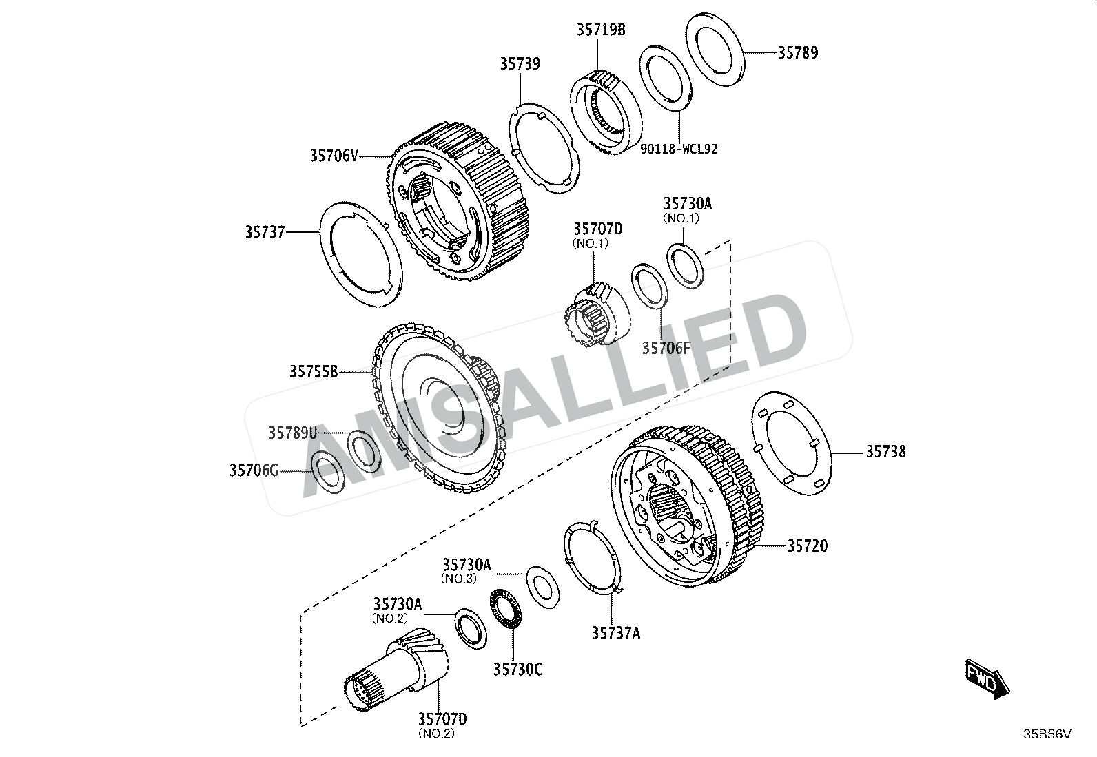 Toyota Taisor Planetary Gear, Reverse Piston & Counter Gear(atm) exploded parts diagram, figure 3510
