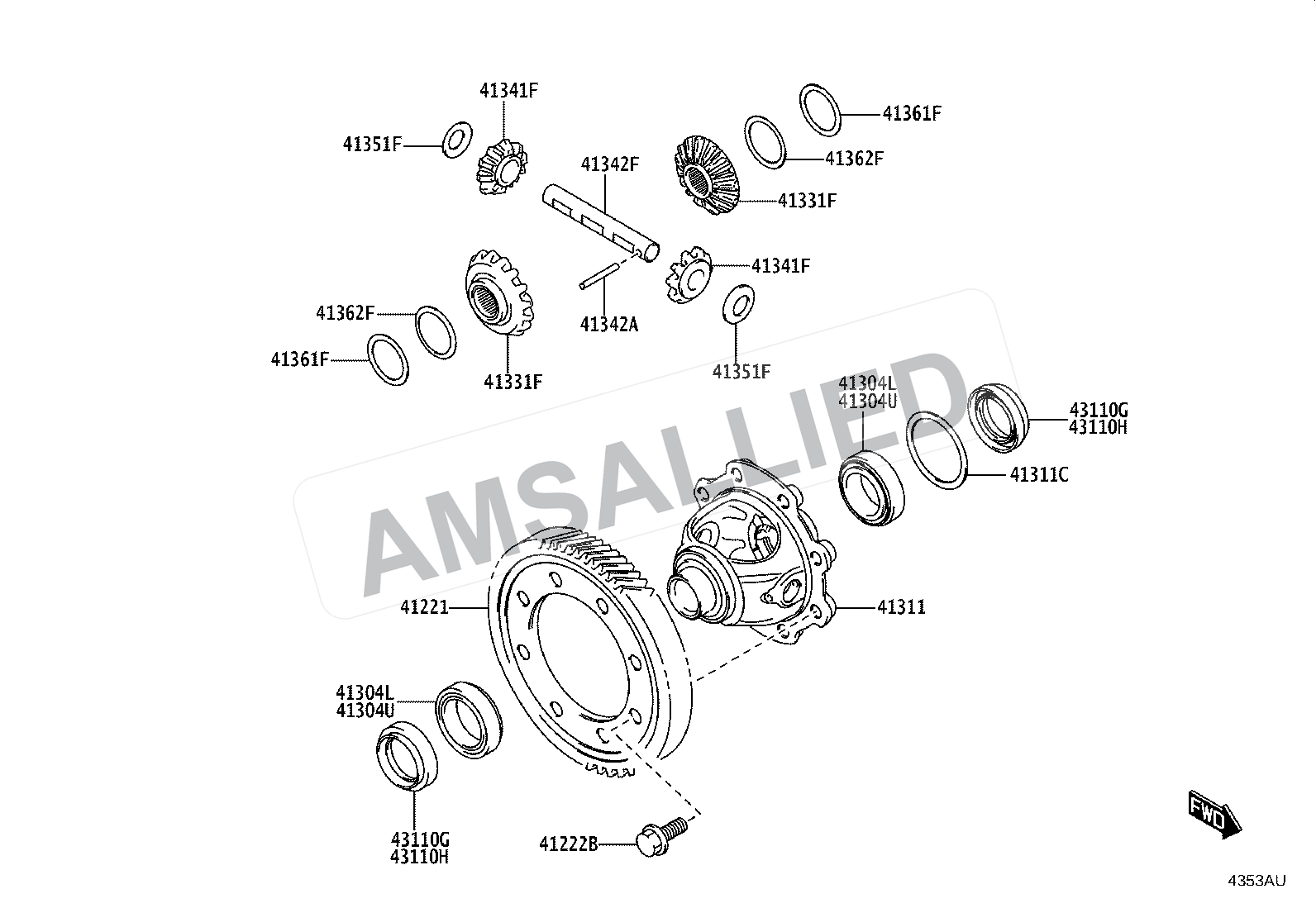 Toyota Taisor Front Axle Housing & Differential exploded parts diagram, figure 4301