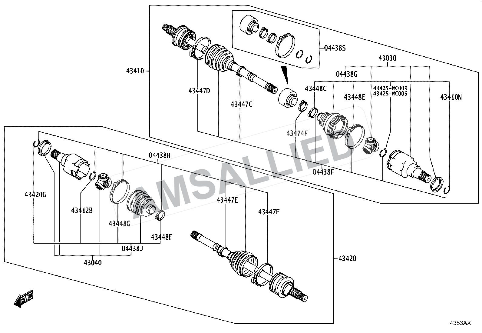 Toyota Taisor Front Drive Shaft exploded parts diagram, figure 4302