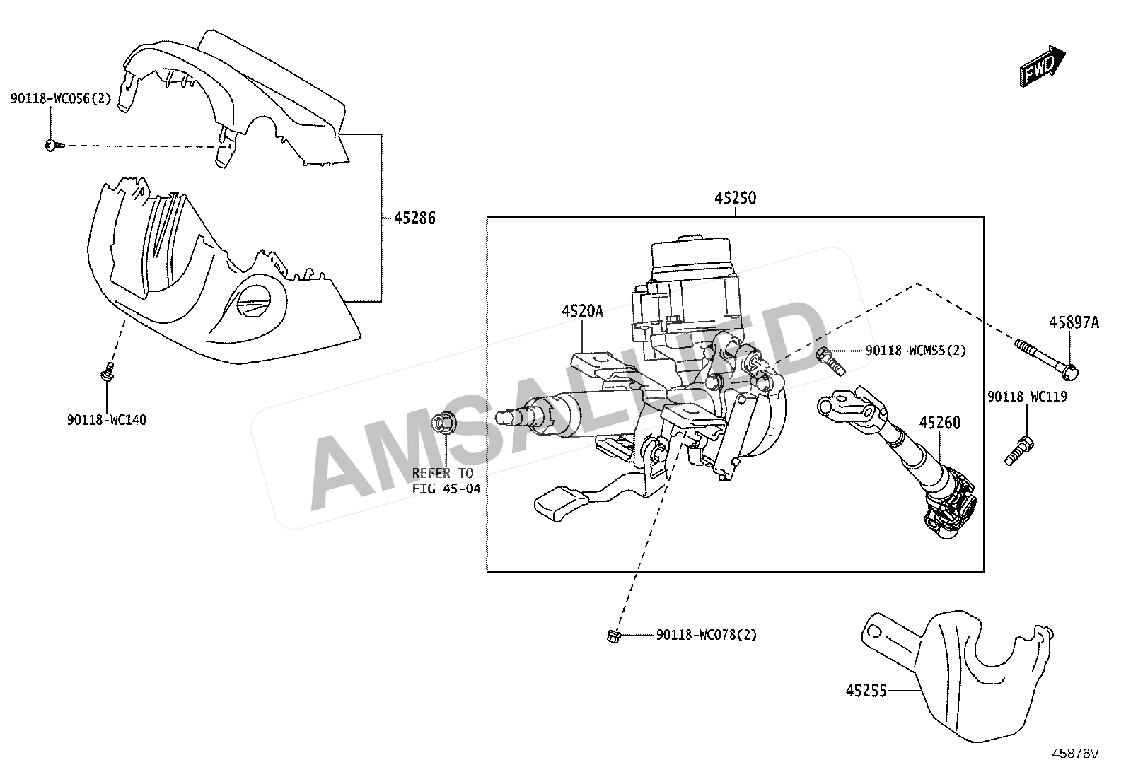 Toyota Taisor Steering Column & Shaft exploded parts diagram, figure 4501