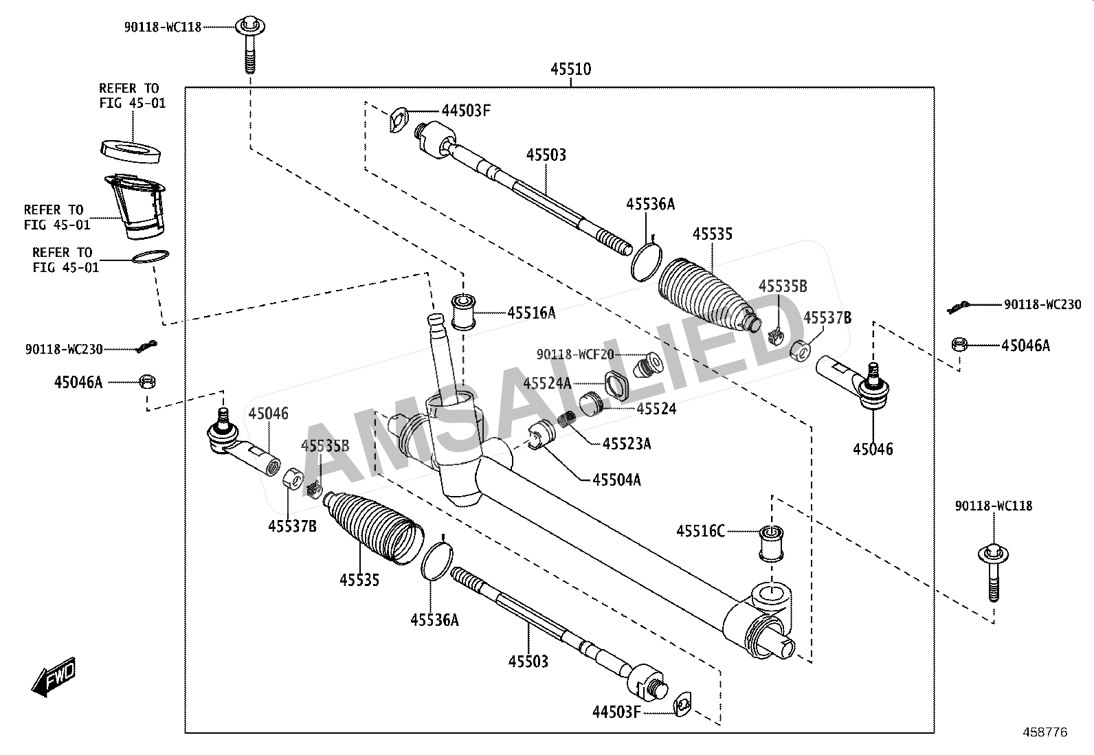 Toyota Taisor Front Steering Gear & Link exploded parts diagram, figure 4505