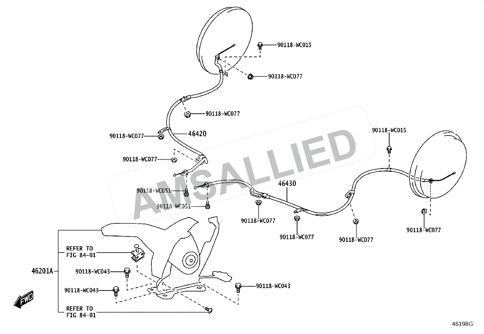 Toyota Taisor Parking Brake & Cable exploded parts diagram, figure 4601