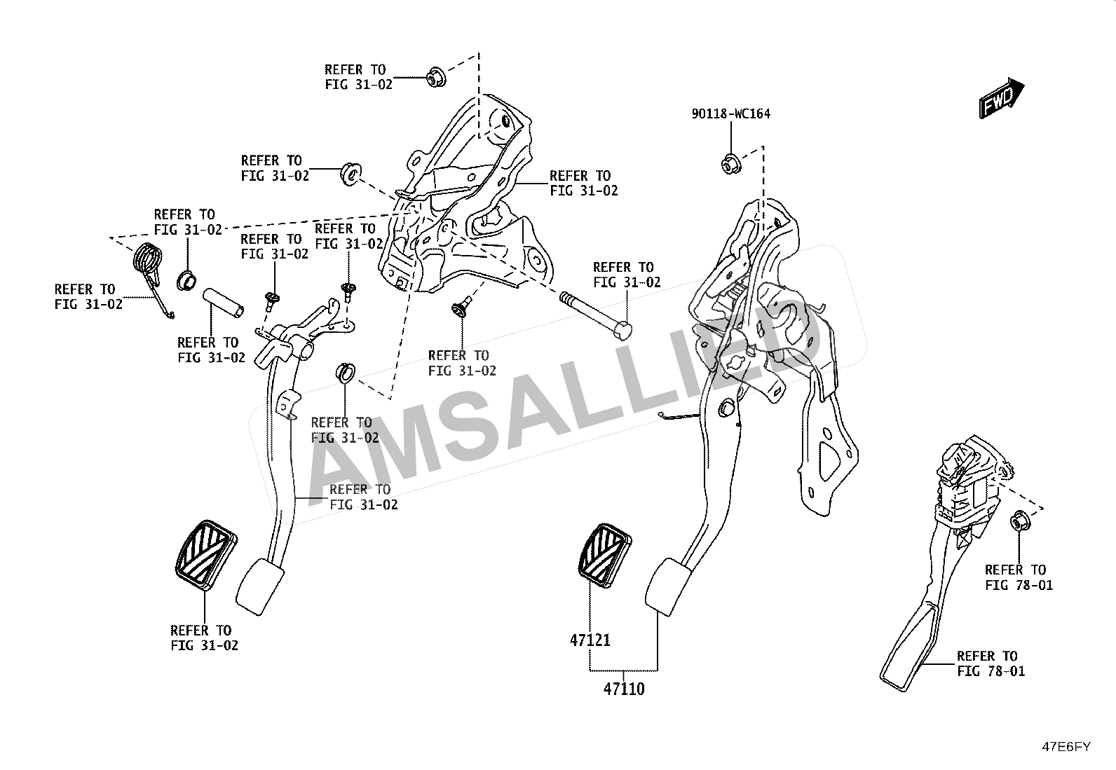 Toyota Taisor Brake Pedal & Bracket exploded parts diagram, figure 4701