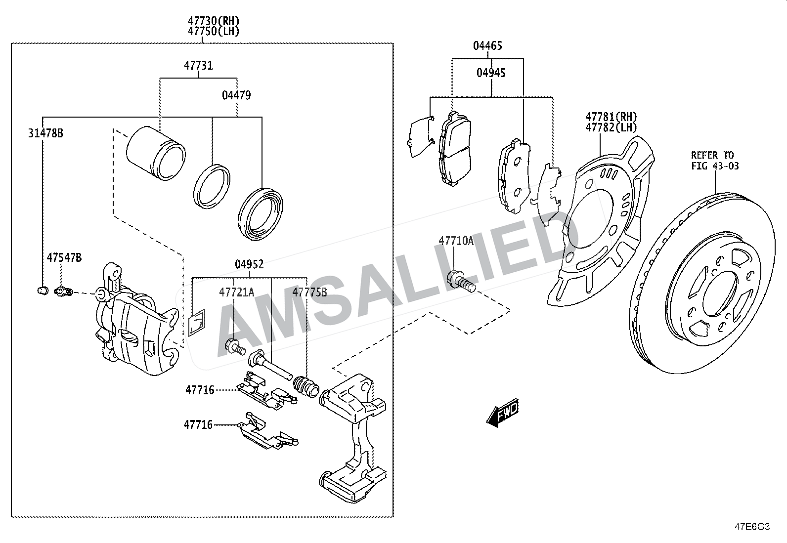 Toyota Taisor Front Disc Brake Caliper & Dust Cover exploded parts diagram, figure 4705
