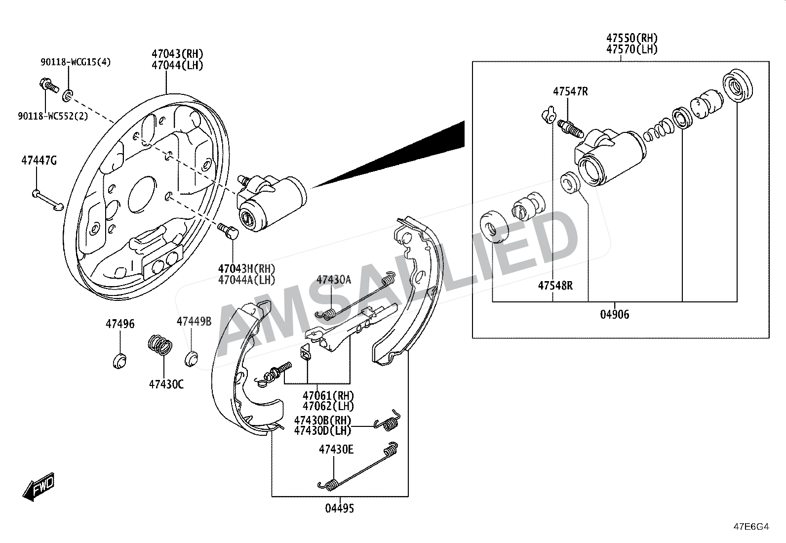 Toyota Taisor Rear Drum Brake Wheel Cylinder & Backing Plate exploded parts diagram, figure 4706