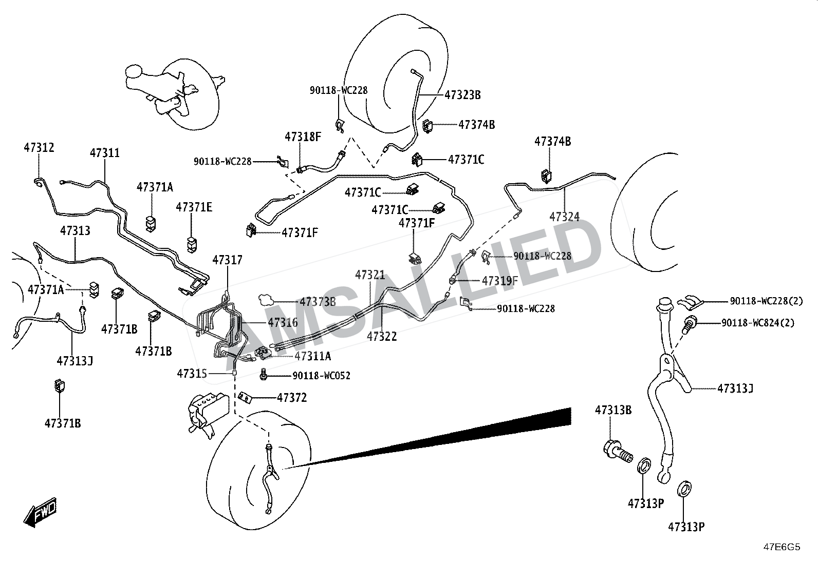 Toyota Taisor Brake Tube & Clamp exploded parts diagram, figure 4708