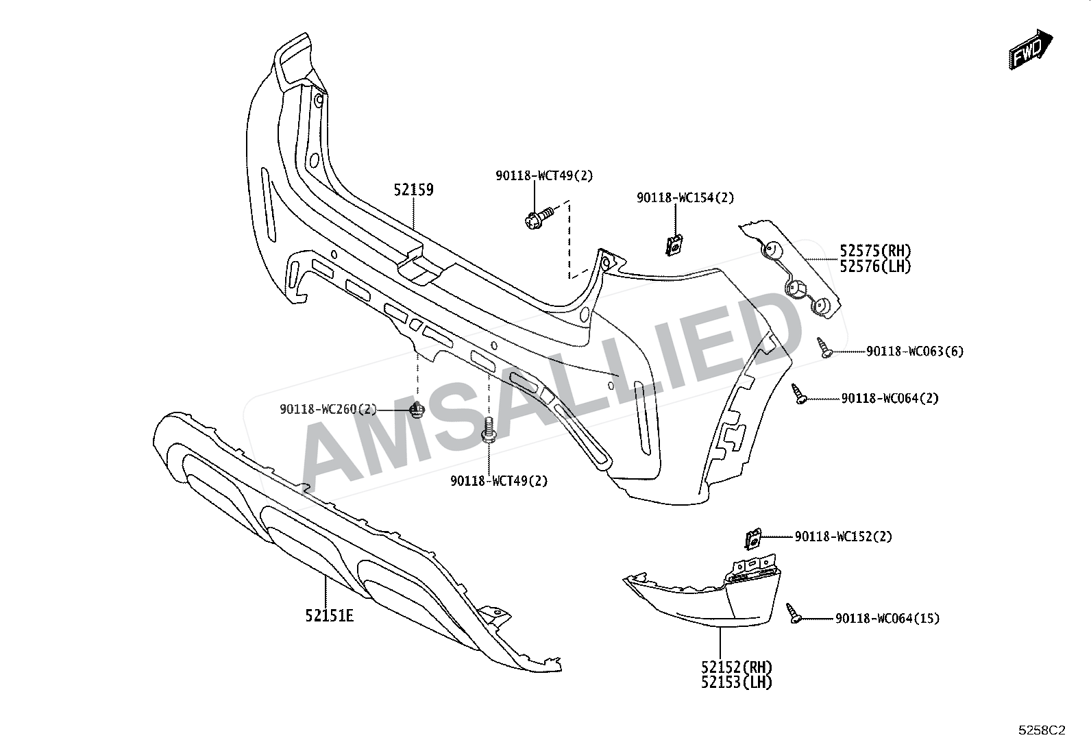 Toyota Taisor Rear Bumper & Bumper Stay exploded parts diagram, figure 5202