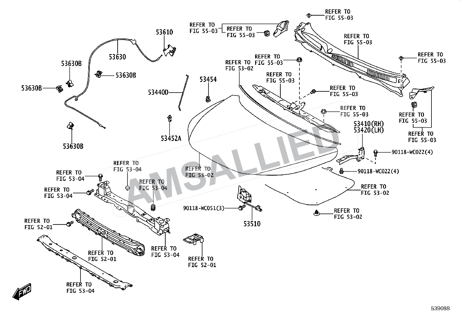 Toyota Taisor Hood Lock & Hinge exploded parts diagram, figure 5303