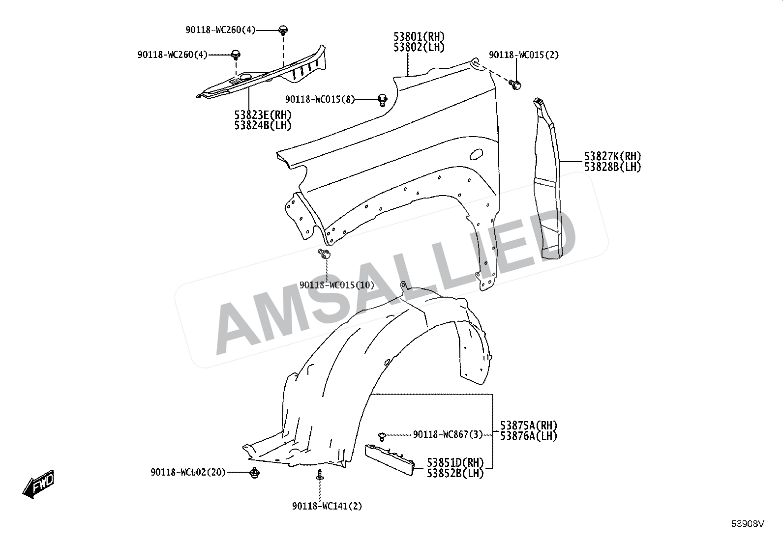 Toyota Taisor Hood & Front Fender exploded parts diagram, figure 5302