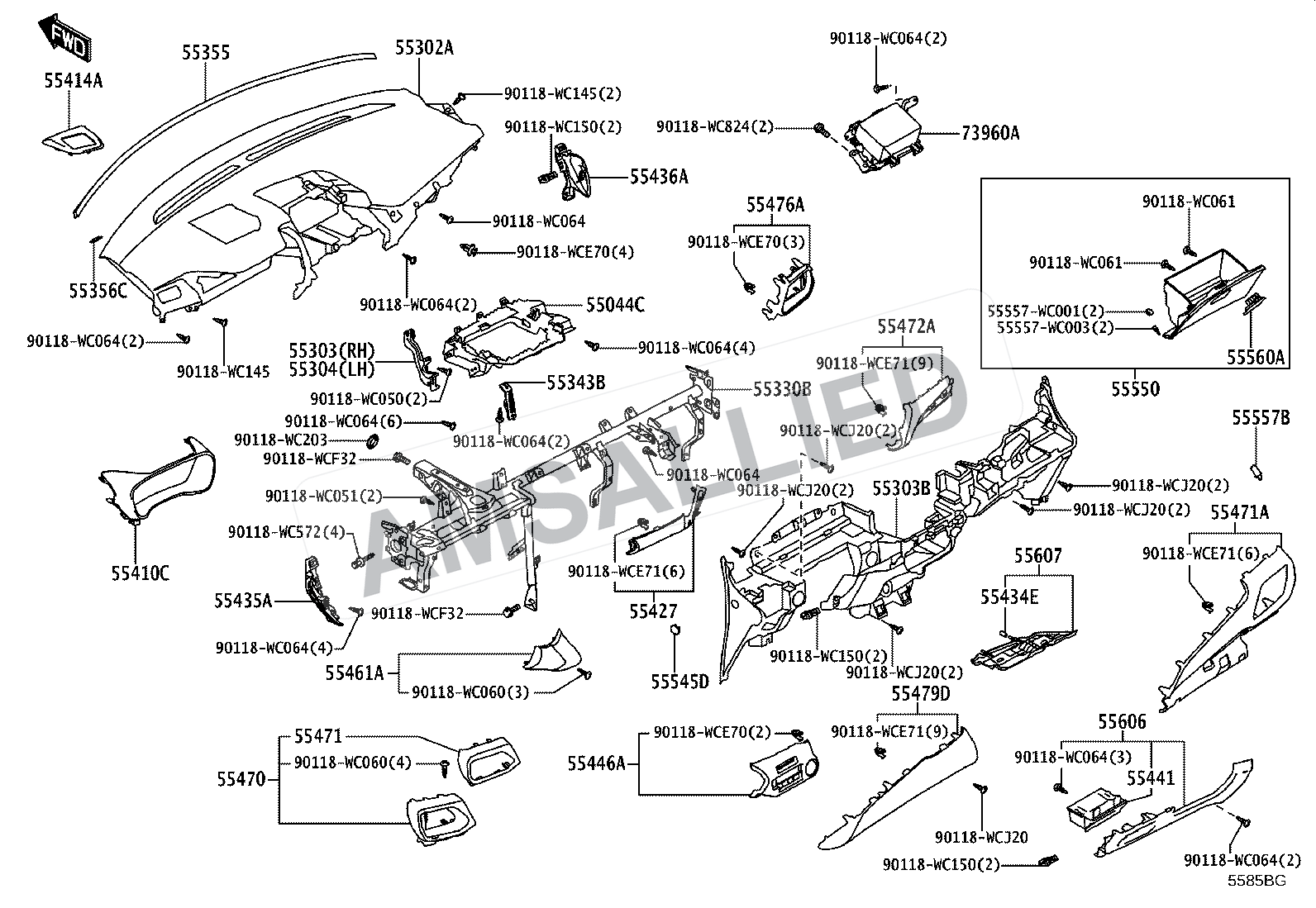 Toyota Taisor Instrument Panel & Glove Compartment exploded parts diagram, figure 5501