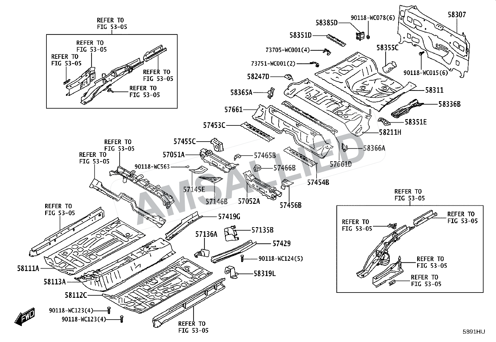 Toyota Taisor Floor Pan & Lower Back Panel exploded parts diagram, figure 5801