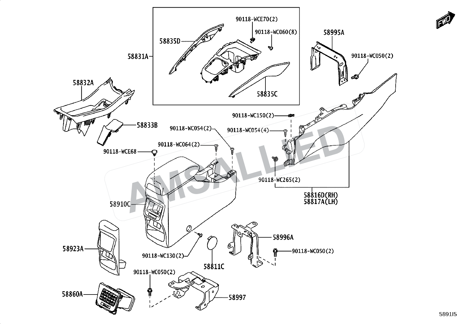 Toyota Taisor Console Box & Bracket exploded parts diagram, figure 5806