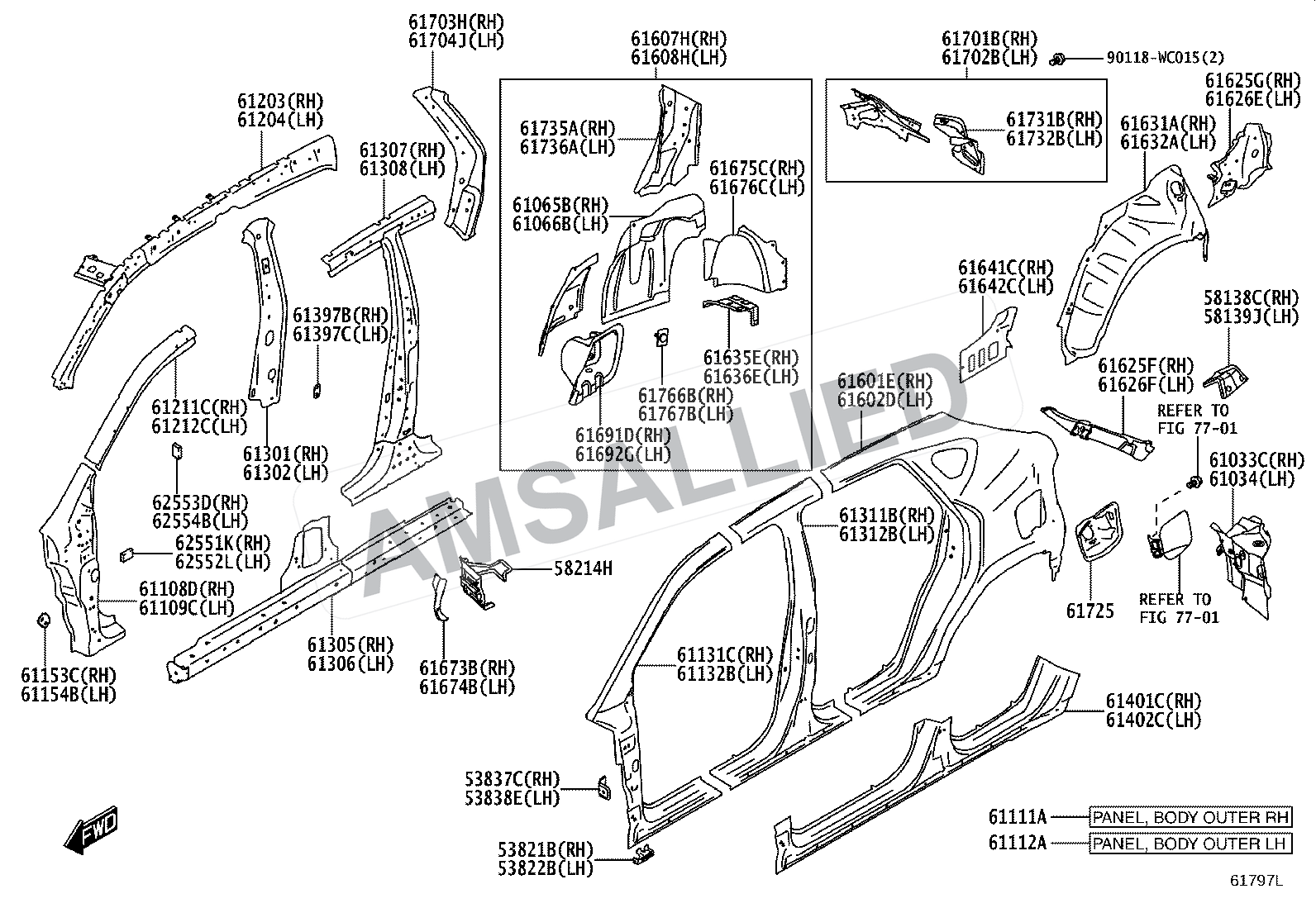 Toyota Taisor Side Member exploded parts diagram, figure 6101