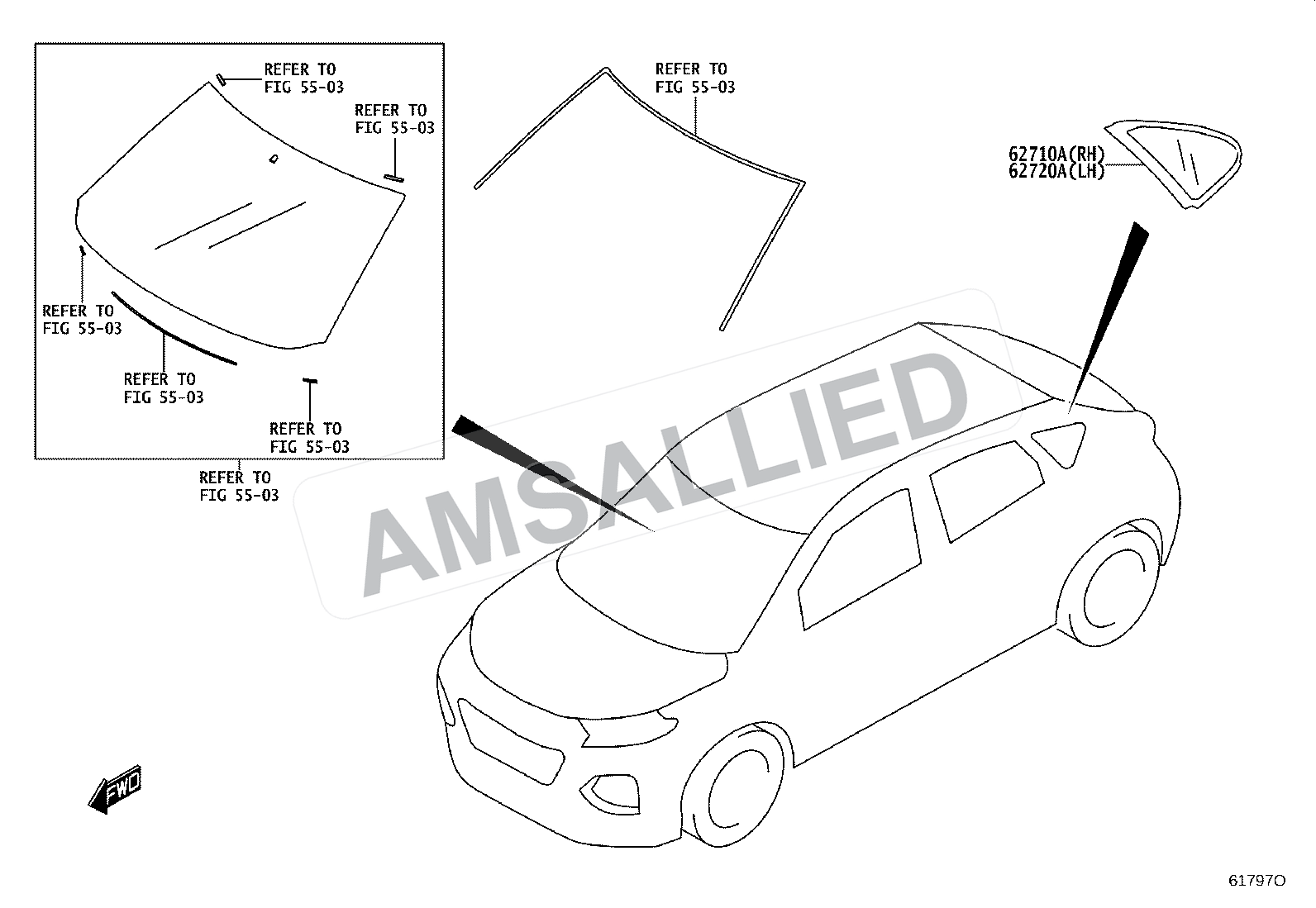 Toyota Taisor Quarter Window exploded parts diagram, figure 6103