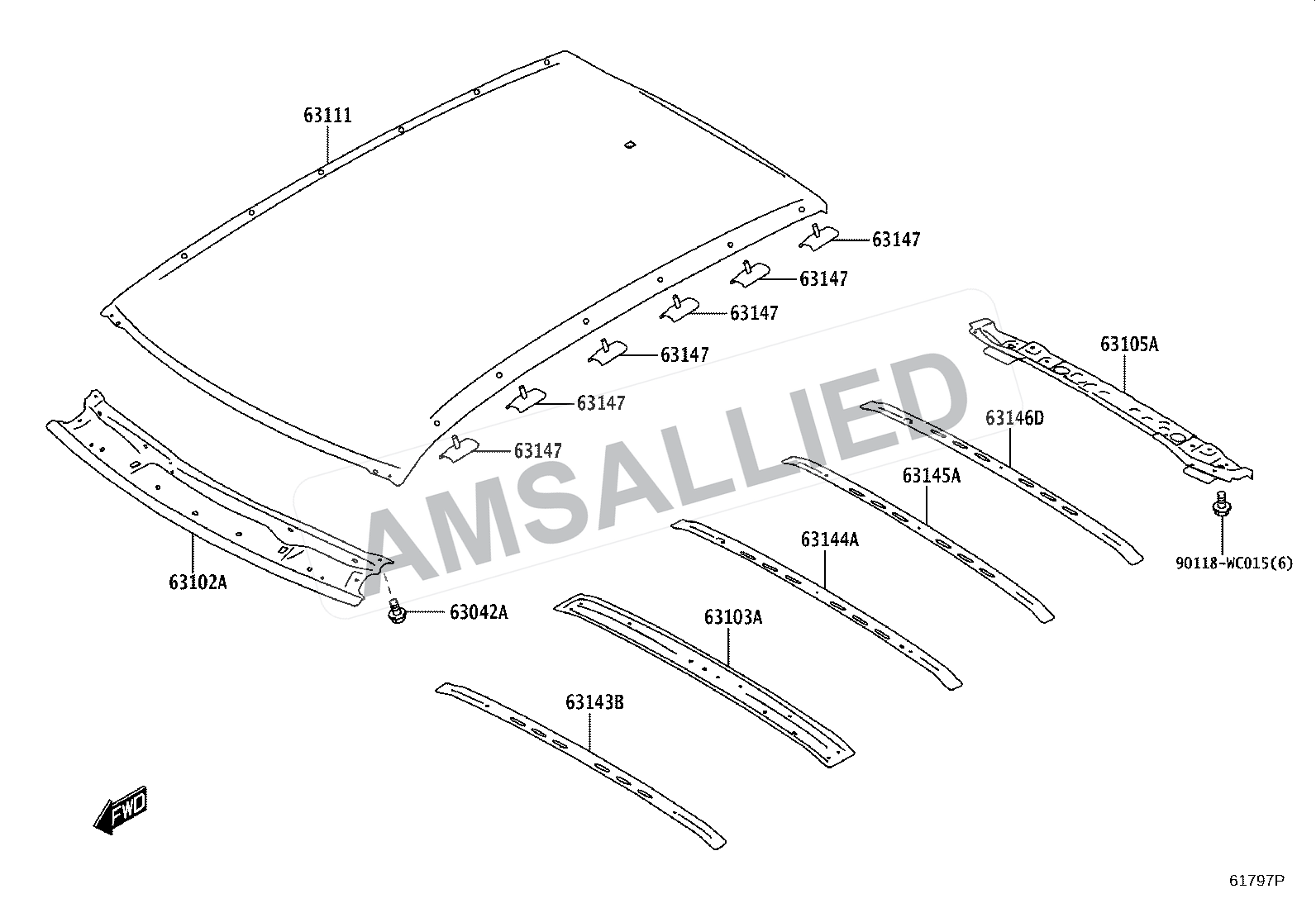 Toyota Taisor Roof Panel & Back Window Glass exploded parts diagram, figure 6104