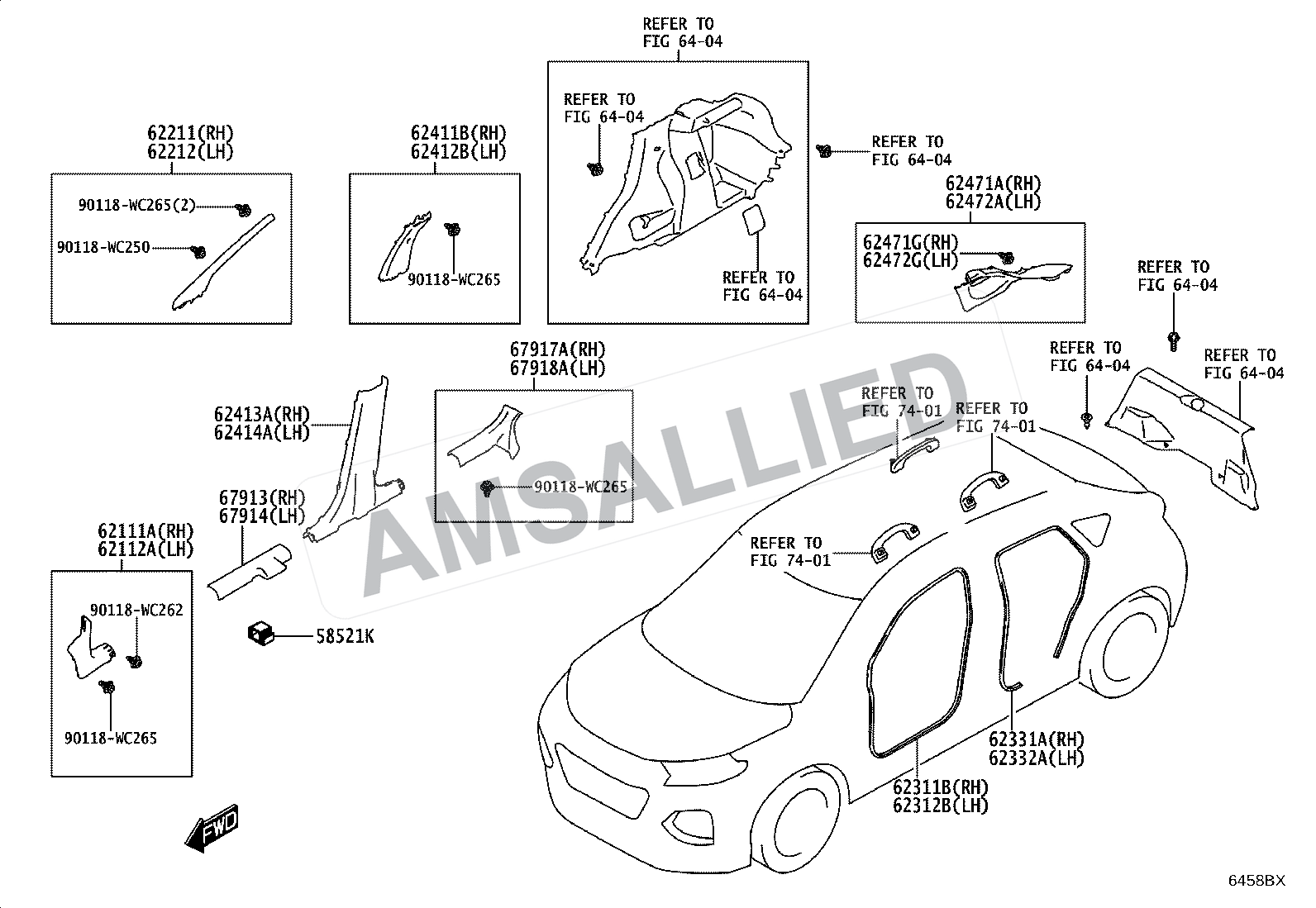 Toyota Taisor Inside Trim Board & Door Opening Trim Moulding exploded parts diagram, figure 6401