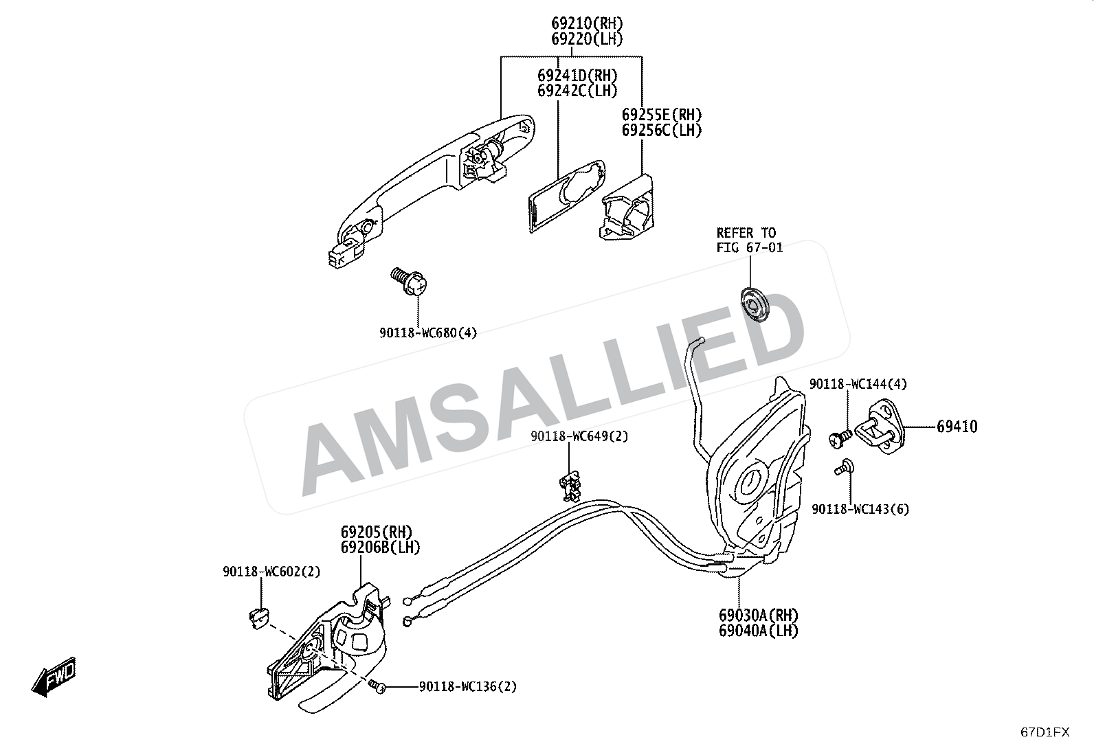 Toyota Taisor Front Door Lock & Handle exploded parts diagram, figure 6703