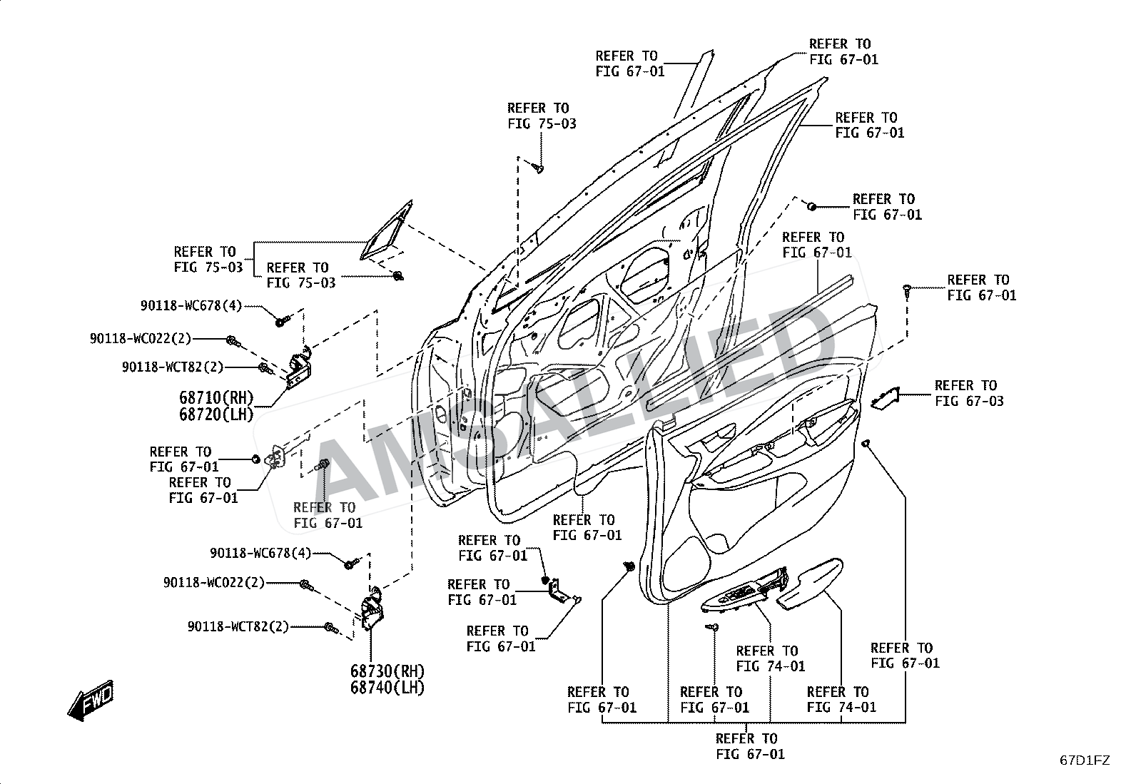 Toyota Taisor Front Door Window Regulator & Hinge exploded parts diagram, figure 6704