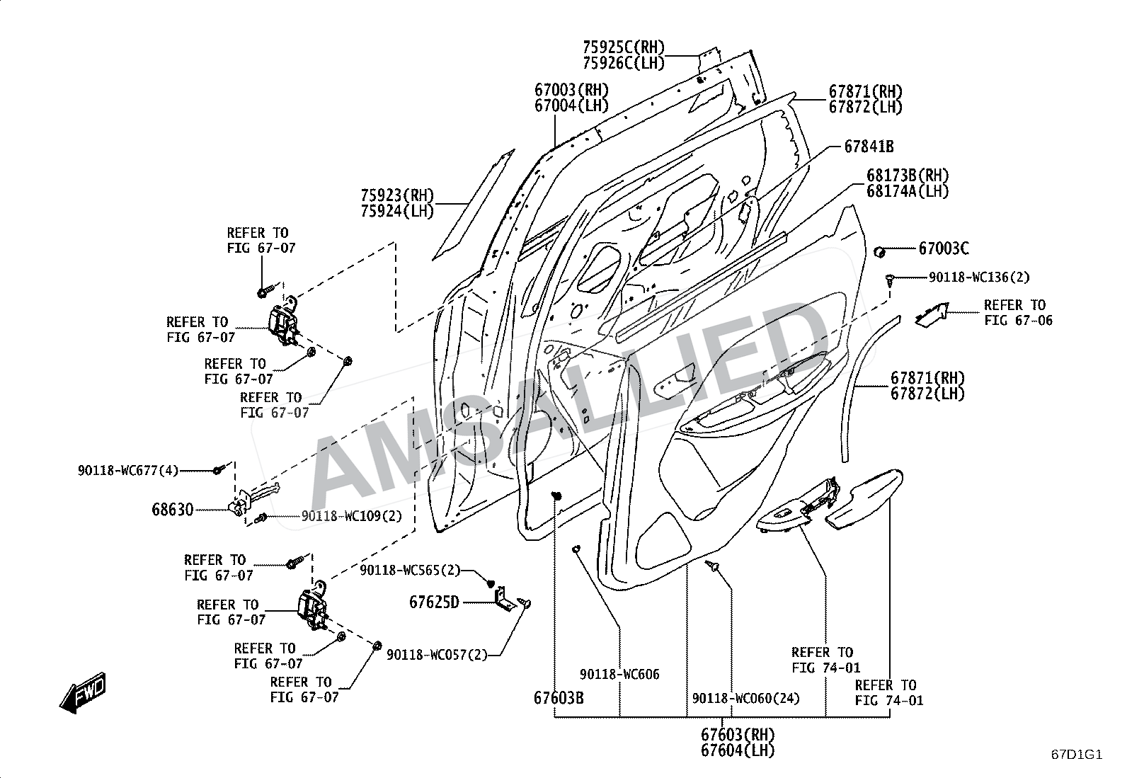 Toyota Taisor Rear Door Panel & Glass exploded parts diagram, figure 6705