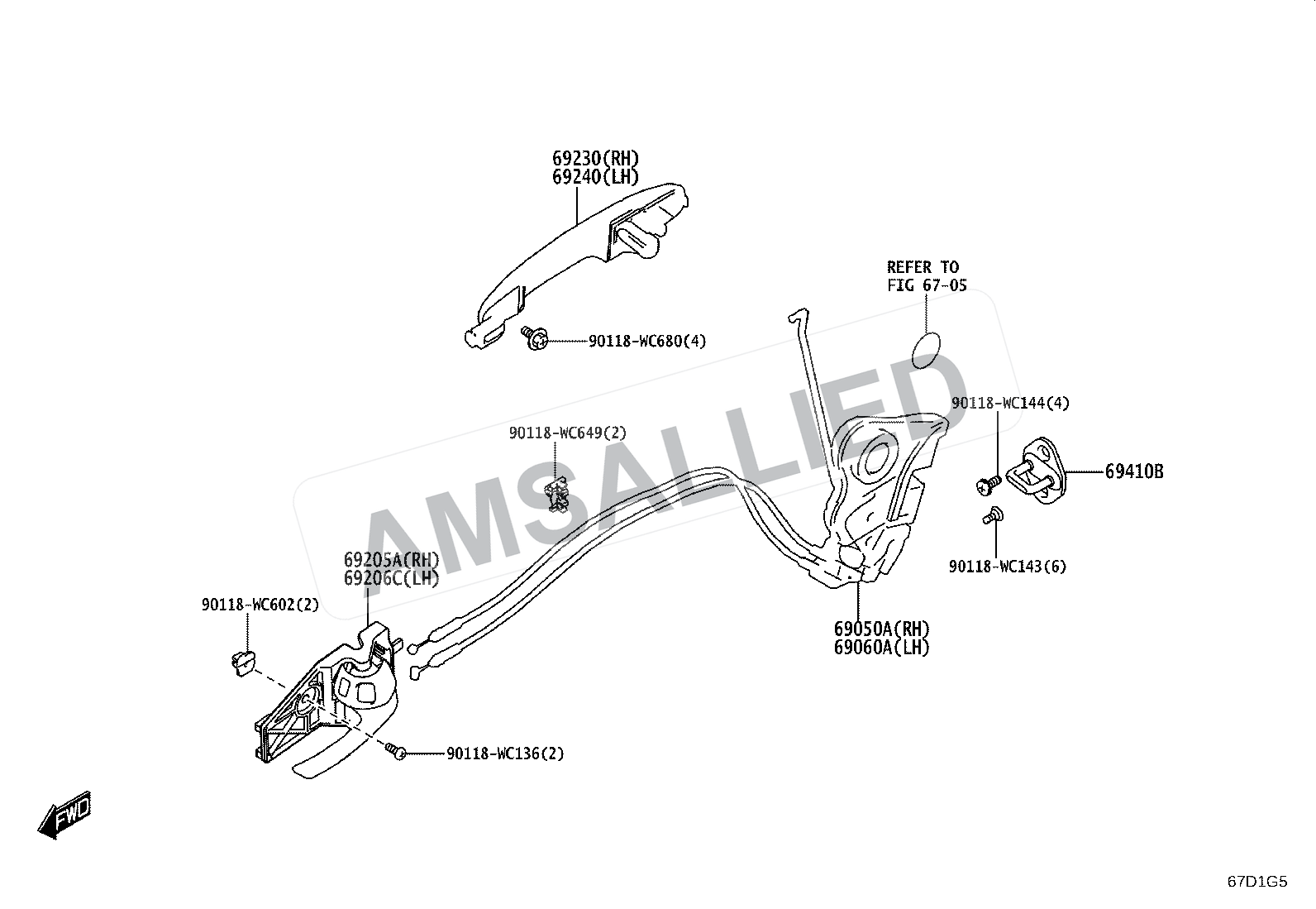 Toyota Taisor Rear Door Lock & Handle exploded parts diagram, figure 6706