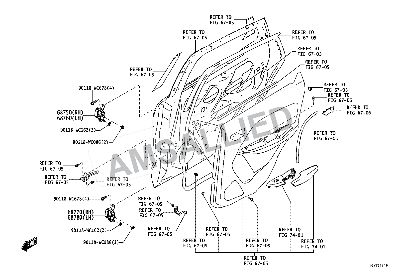 Toyota Taisor Rear Door Window Regulator & Hinge exploded parts diagram, figure 6707