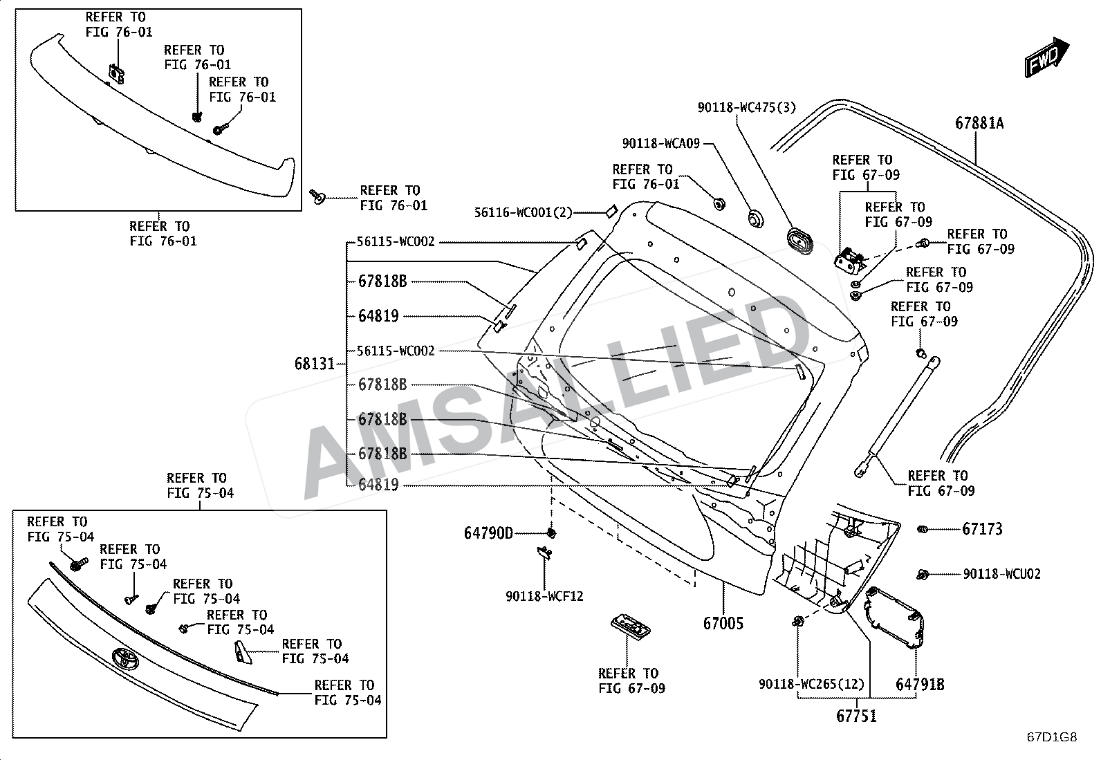 Toyota Taisor Back Door Panel & Glass exploded parts diagram, figure 6708