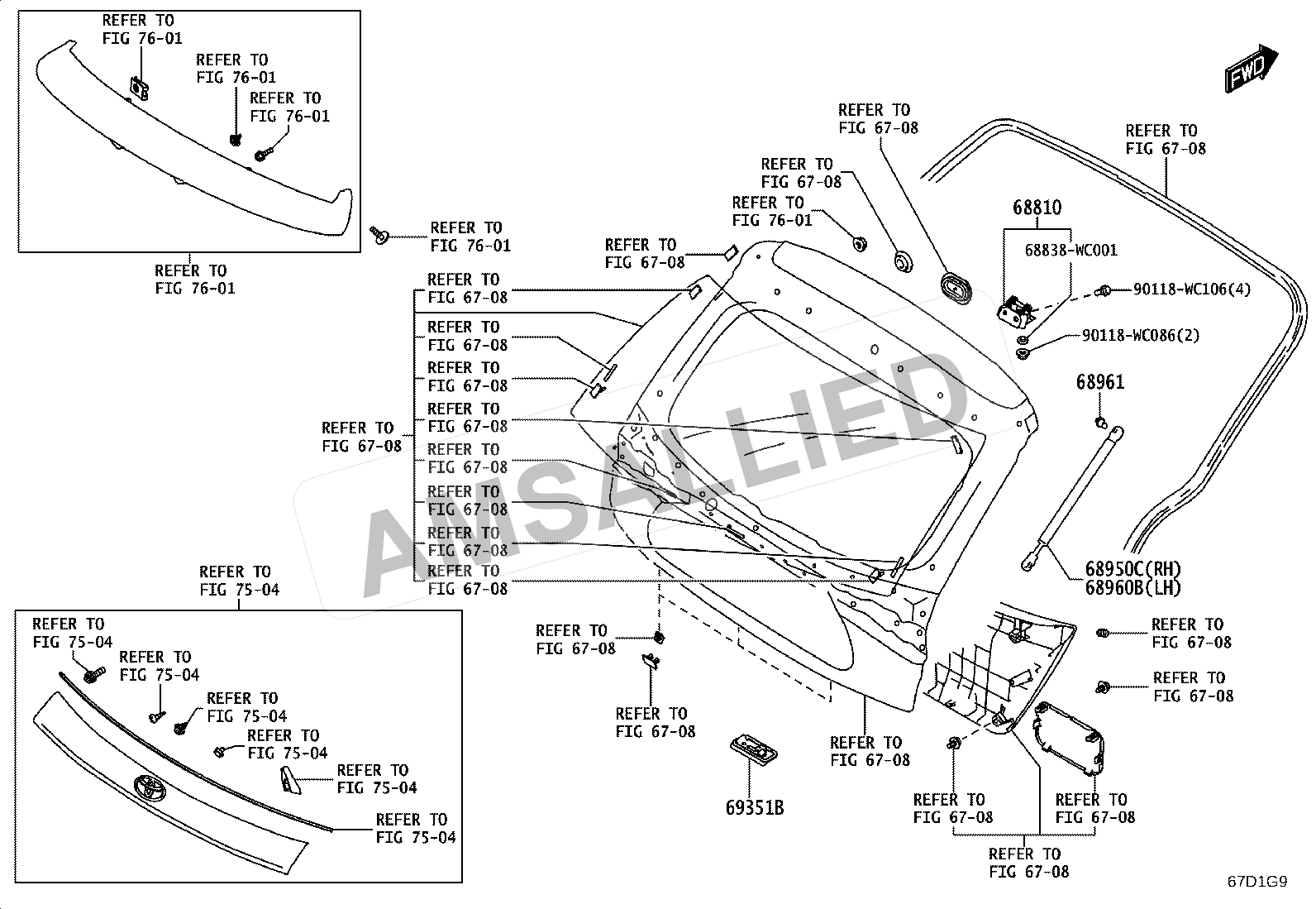 Toyota Taisor Back Door Lock & Handle exploded parts diagram, figure 6709