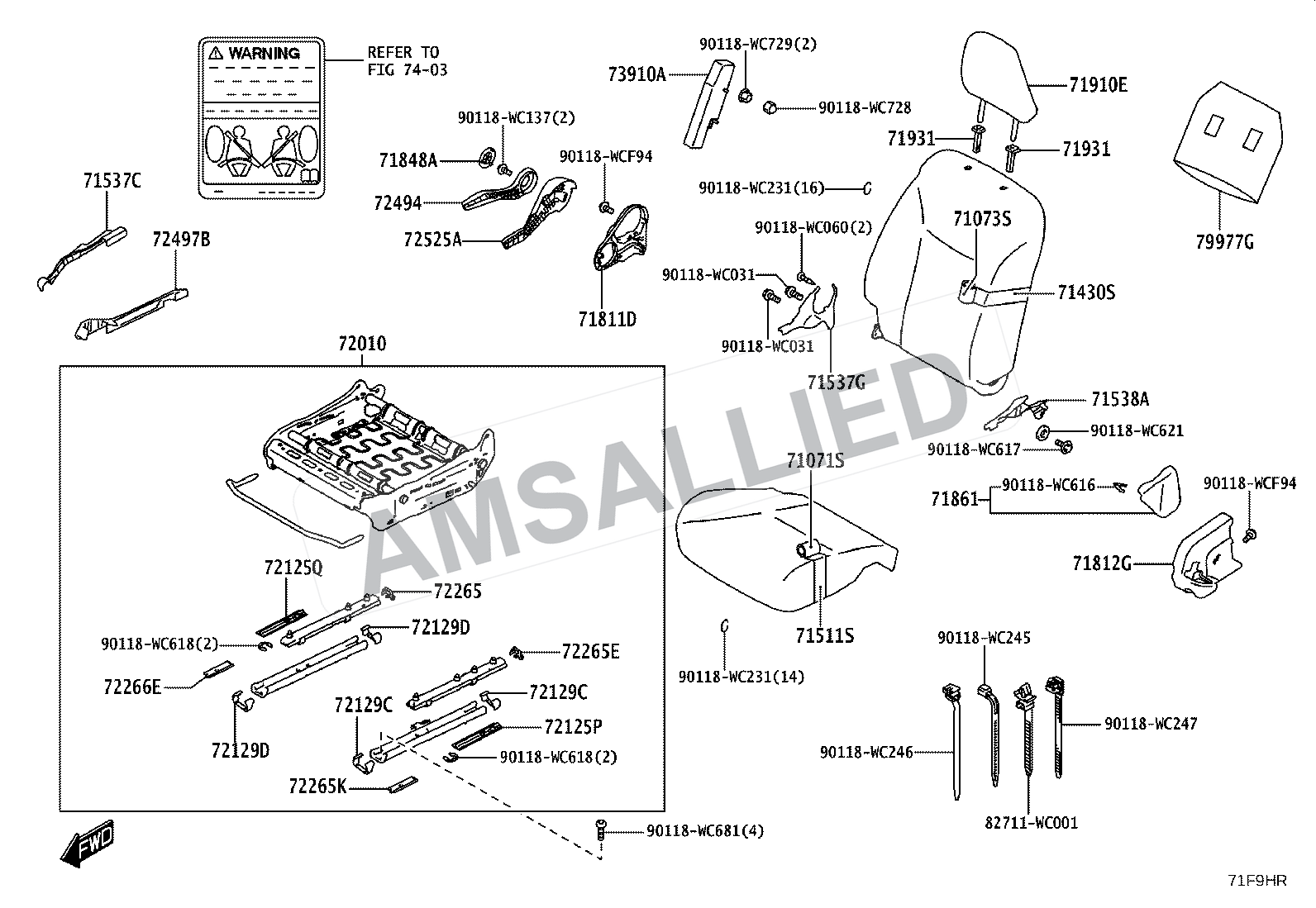 Toyota Taisor Front Seat & Seat Track exploded parts diagram, figure 7101