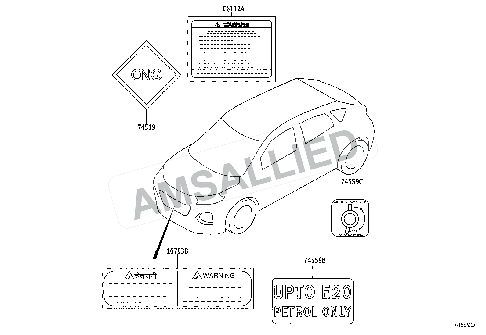 Toyota Taisor Caution Plate (exterior & Interior) exploded parts diagram, figure 7403