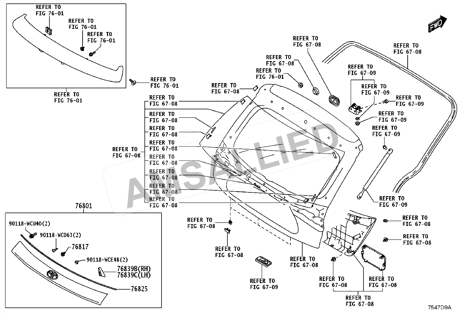 Toyota Taisor Rear Moulding exploded parts diagram, figure 7504