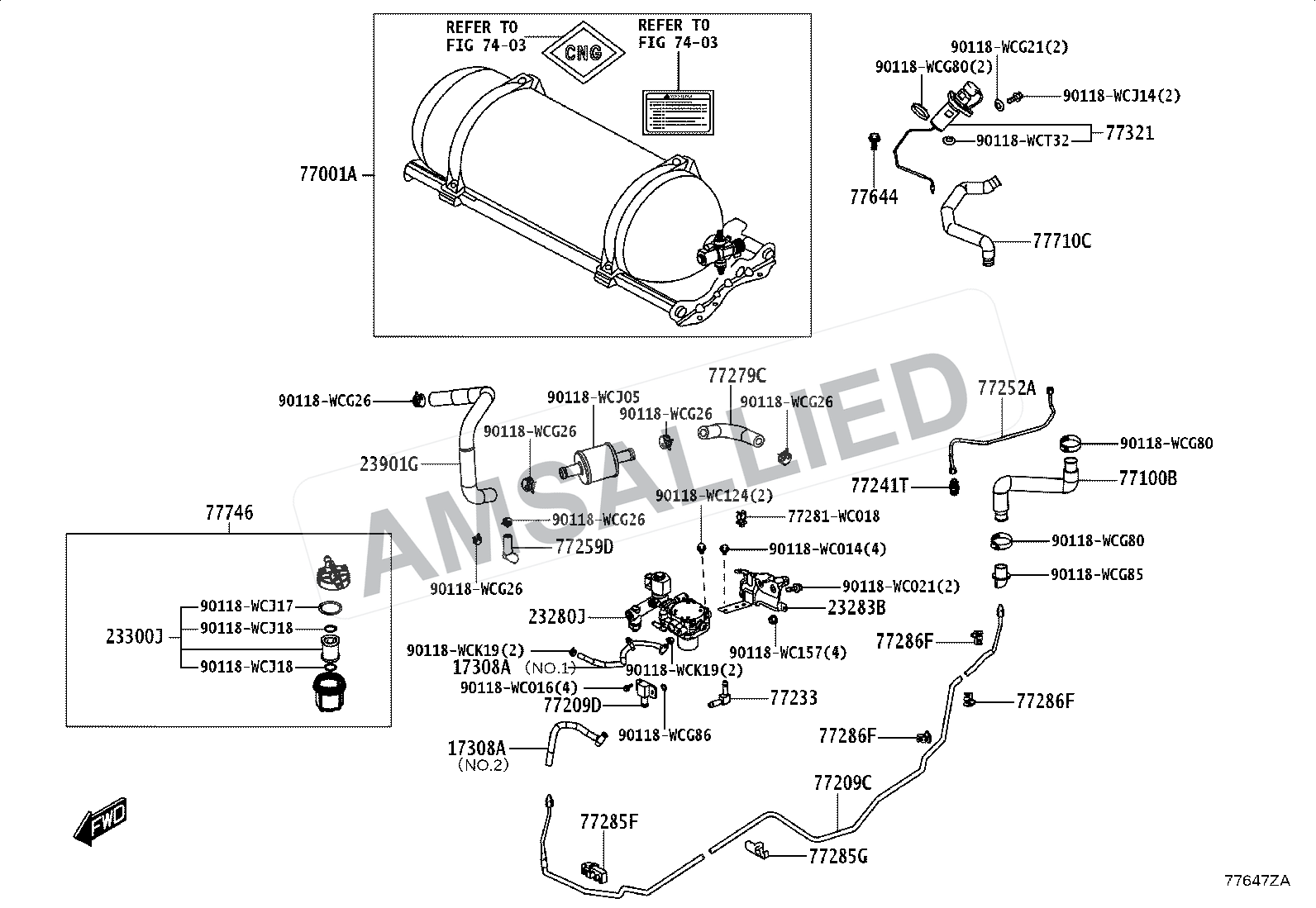 Toyota Taisor Fuel Tank & Tube exploded parts diagram, figure 7701